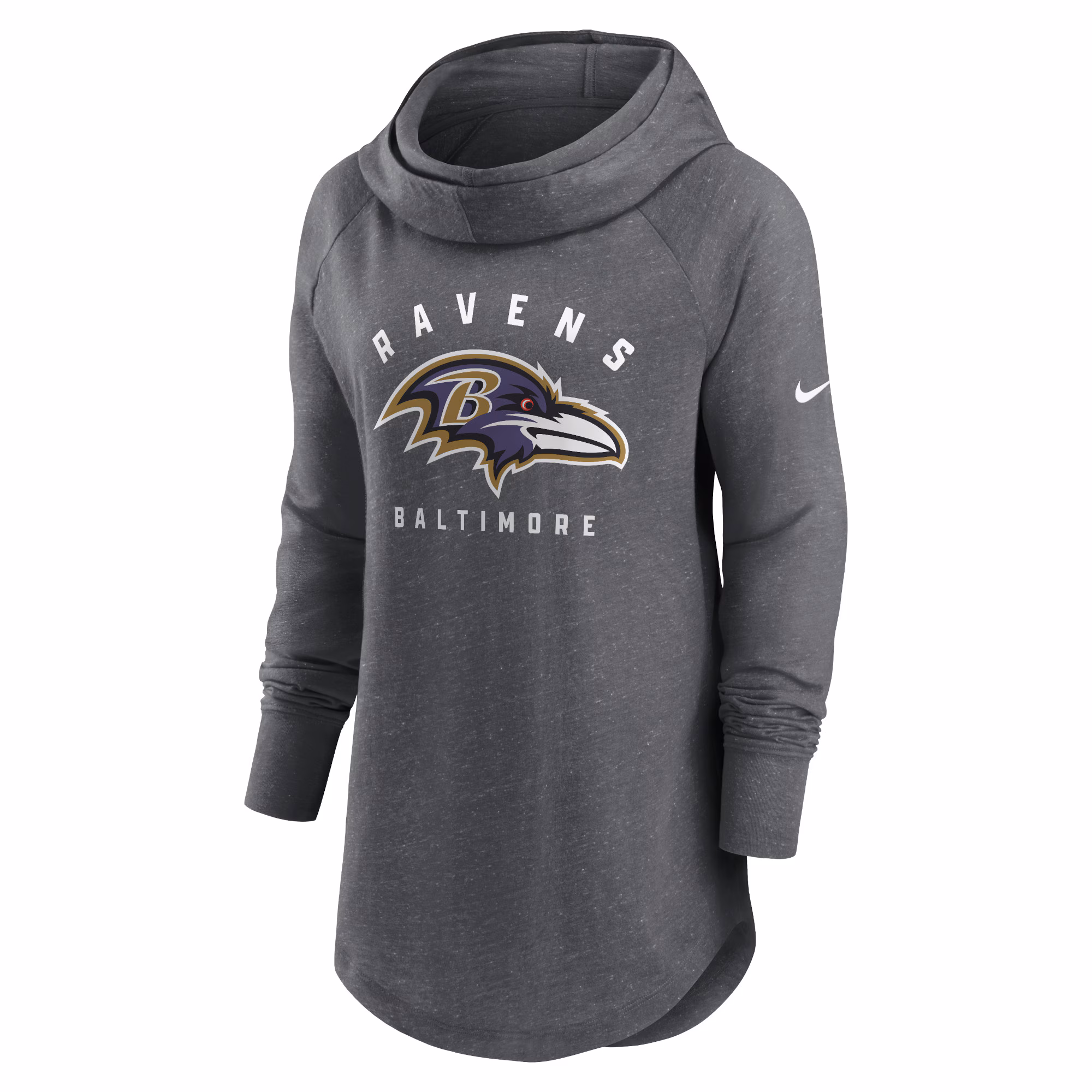 Baltimore Ravens Women's Raglan Funnel Neck Pullover Hoodie - Heather Charcoal