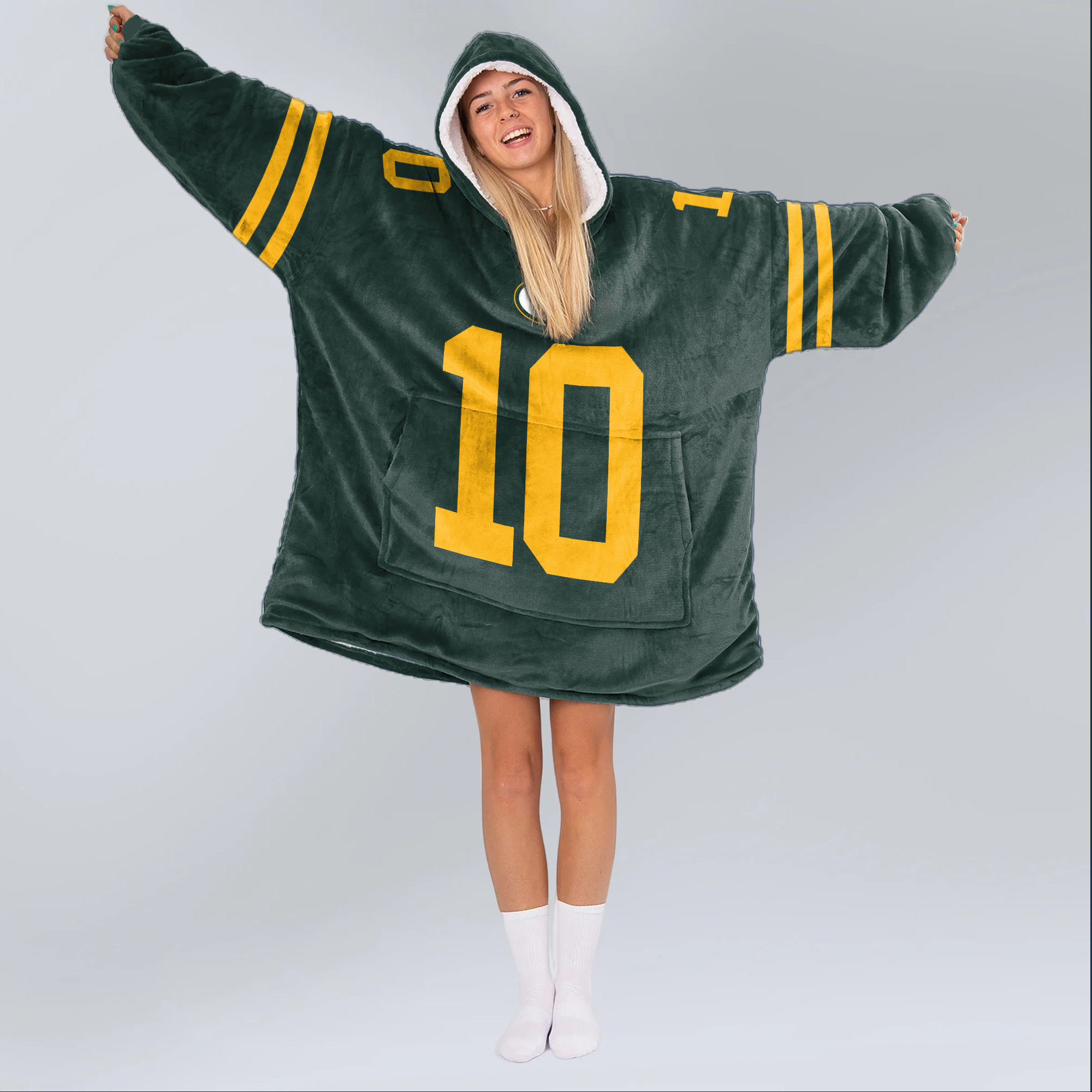 Adult J.L. 10 Green Bay Football Unisex Blanket Hoodie