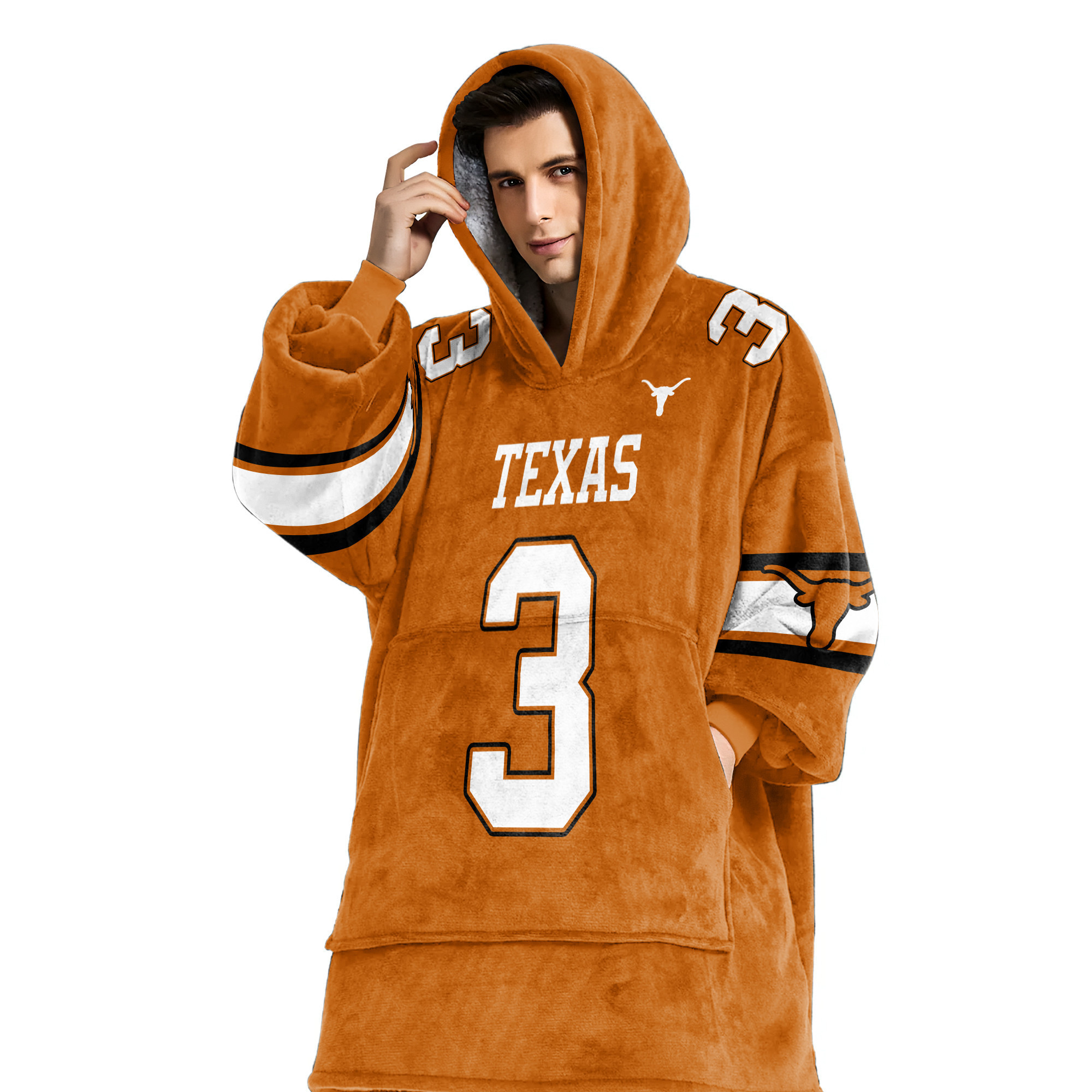 Adult 3 Texas Longhorns Football Unisex Blanket Hoodie