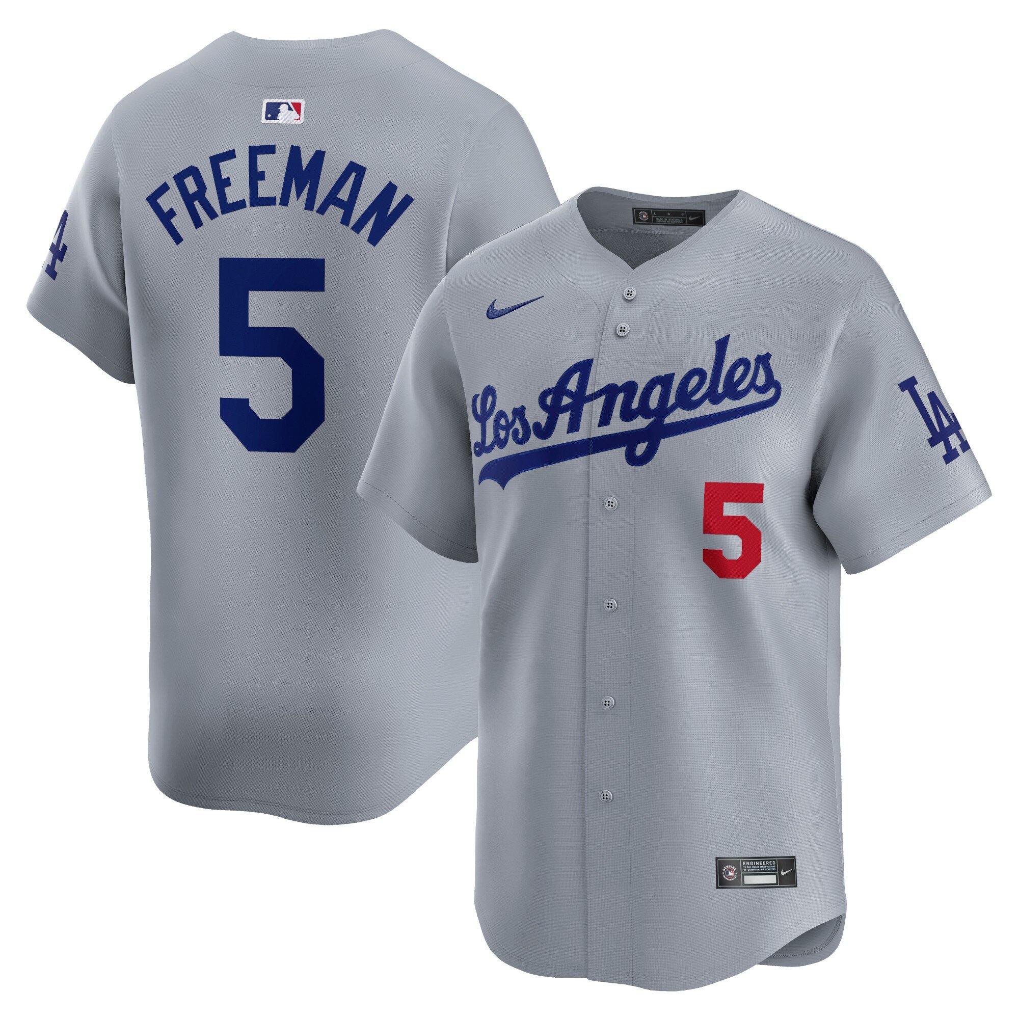 Men's Los Angeles Dodgers #5 Freddie Freeman  Gray Away Limited Player Jersey