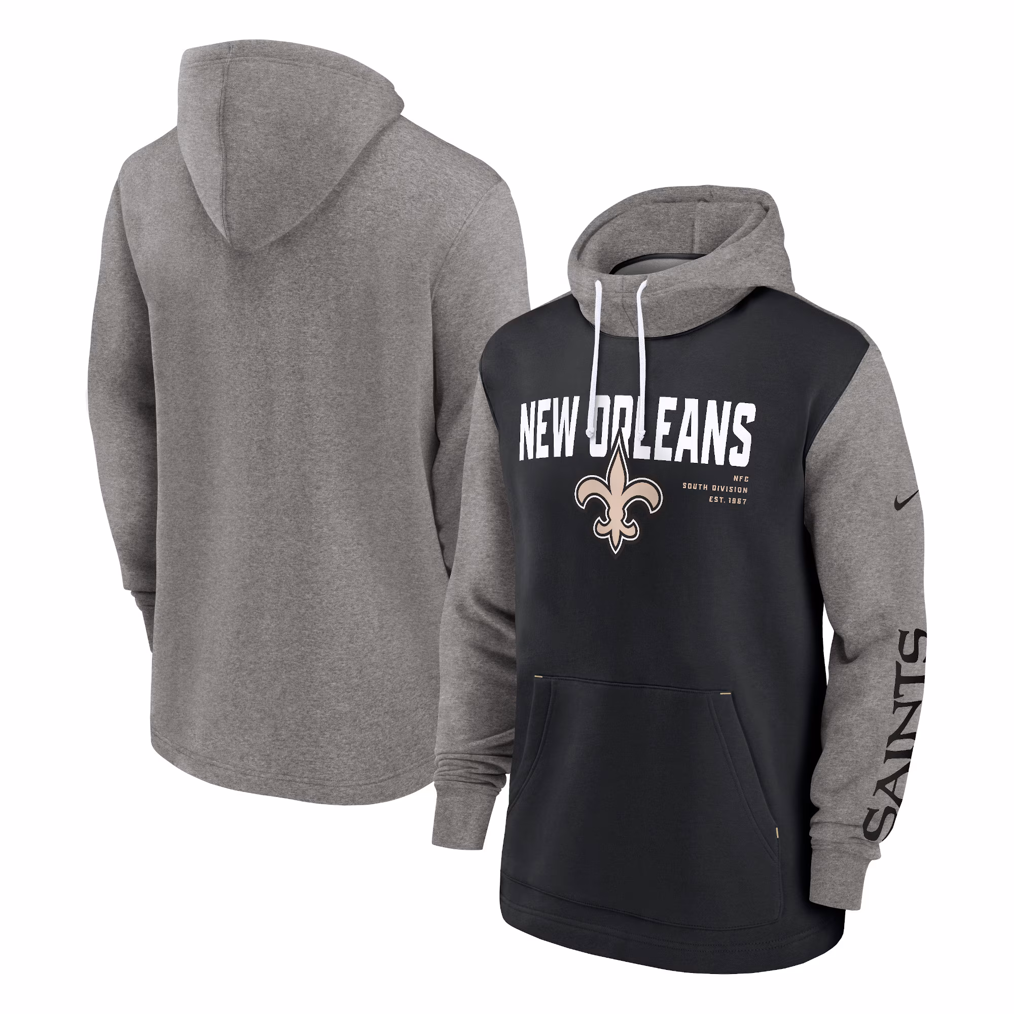 New Orleans Saints Fashion Color Block Pullover Hoodie - Black