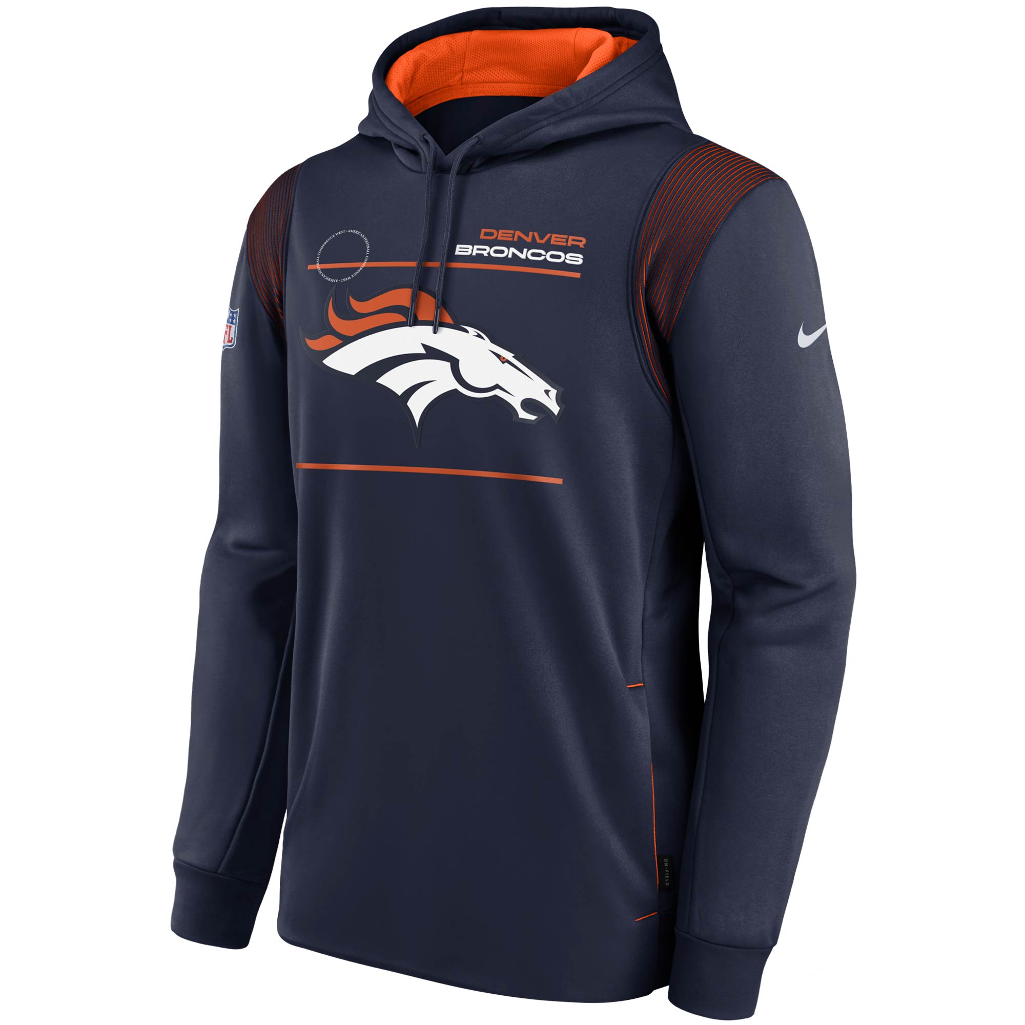 Denver Broncos Sideline Logo Performance Pullover Hoodie - Navy