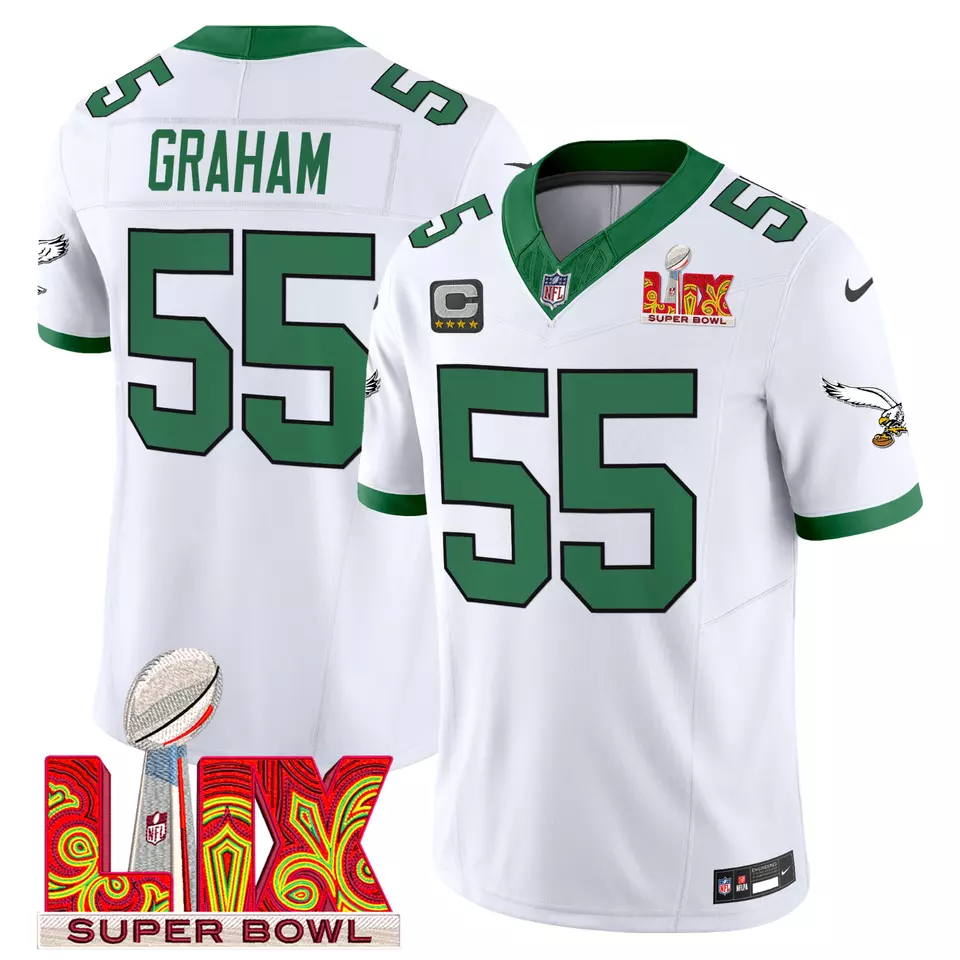 Men's Brandon Graham White Green 2025 Super Bowl LIX & 4-Star C Game #55 Jersey