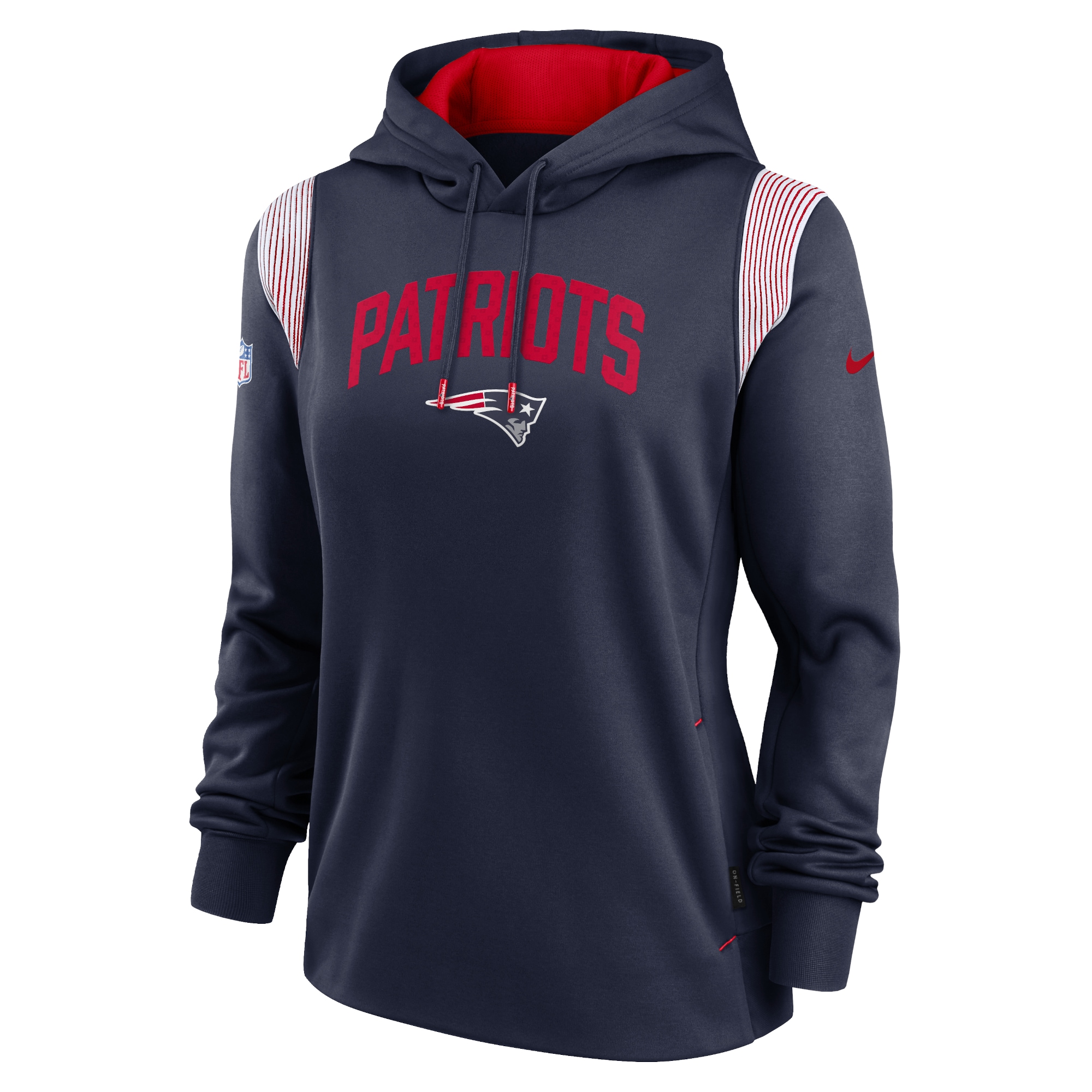 New England Patriots Women's Sideline Stack Performance Pullover Hoodie - Navy