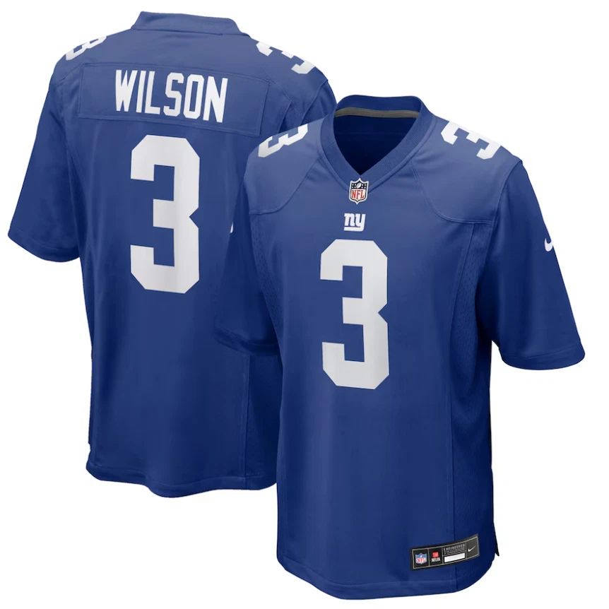 Men's New York Giants #3 Russell Wilson Royal 2025 NFL Draft Official Game Jersey