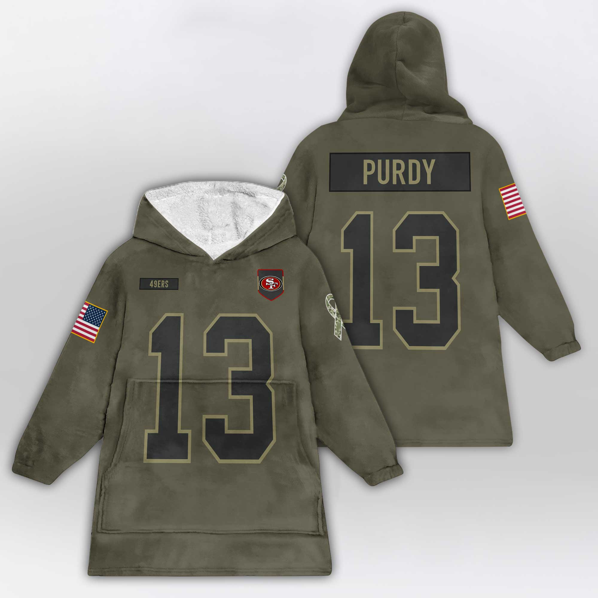 Kid B.P 13 San Francisco 49ers Football Blanket Hoodie – Olive Salute to Service