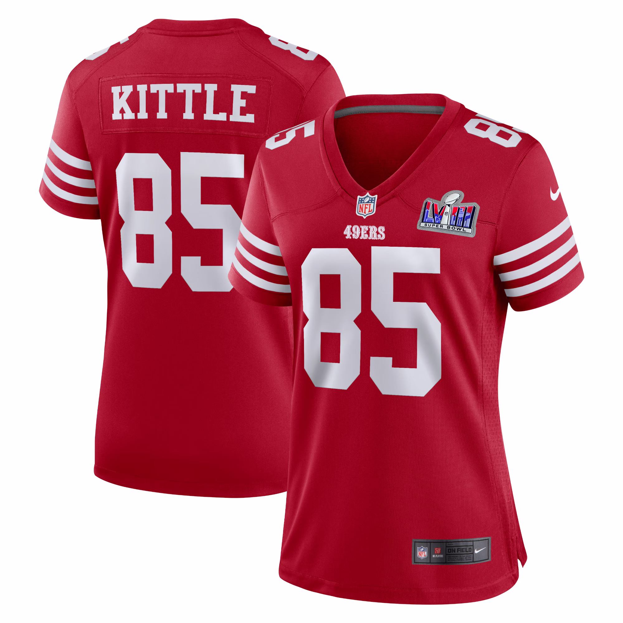 George Kittle San Francisco 49ers  Women's 2023 Super Bowl LVIII Game Jersey - Scarlet