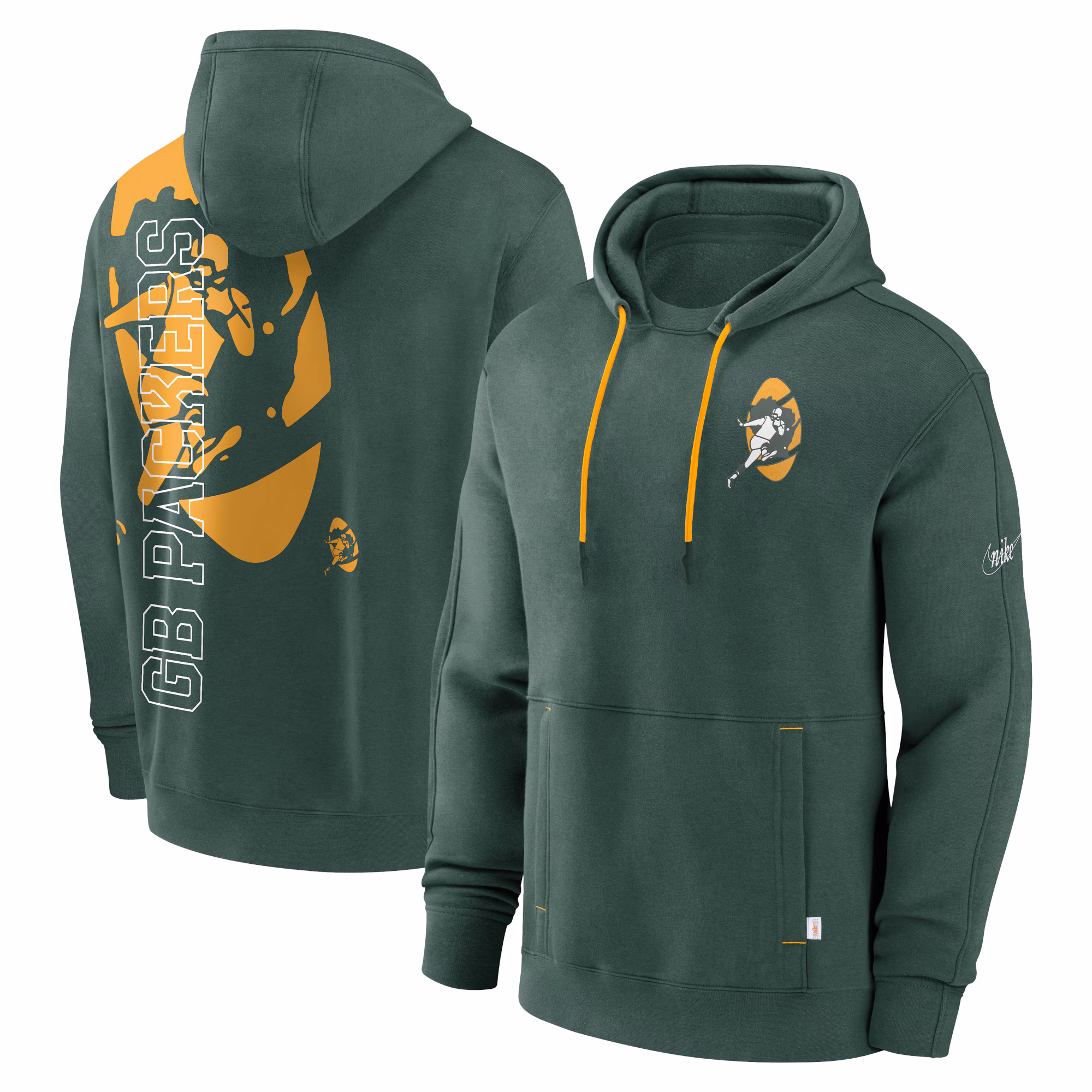 Green Bay Packers Throwback Layered Logo Statement Pullover Hoodie - Green