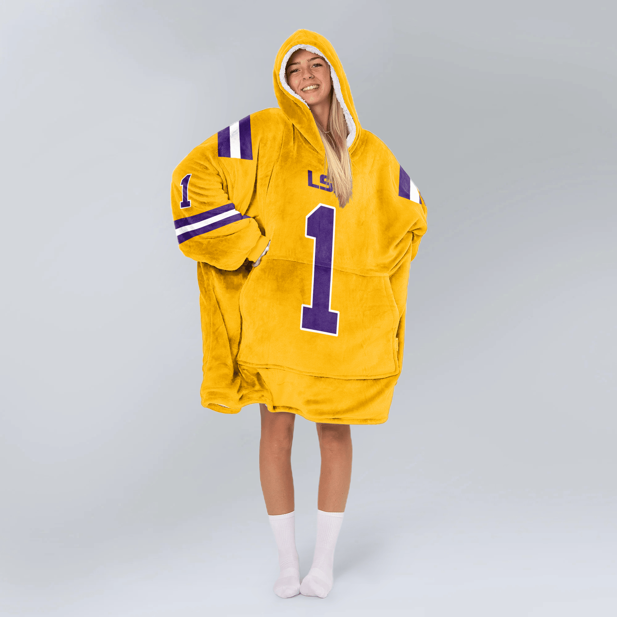 Adult #1 LSU Football Unisex Blanket Hoodie