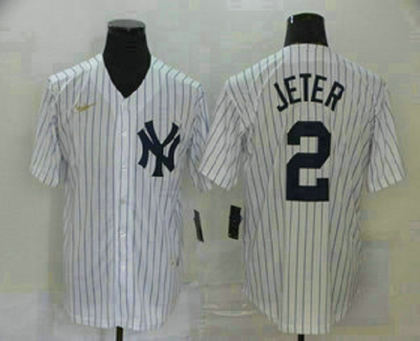 Men's New York Yankees #2 Derek Jeter White Throwback Stitched MLB Cool Base  Jersey