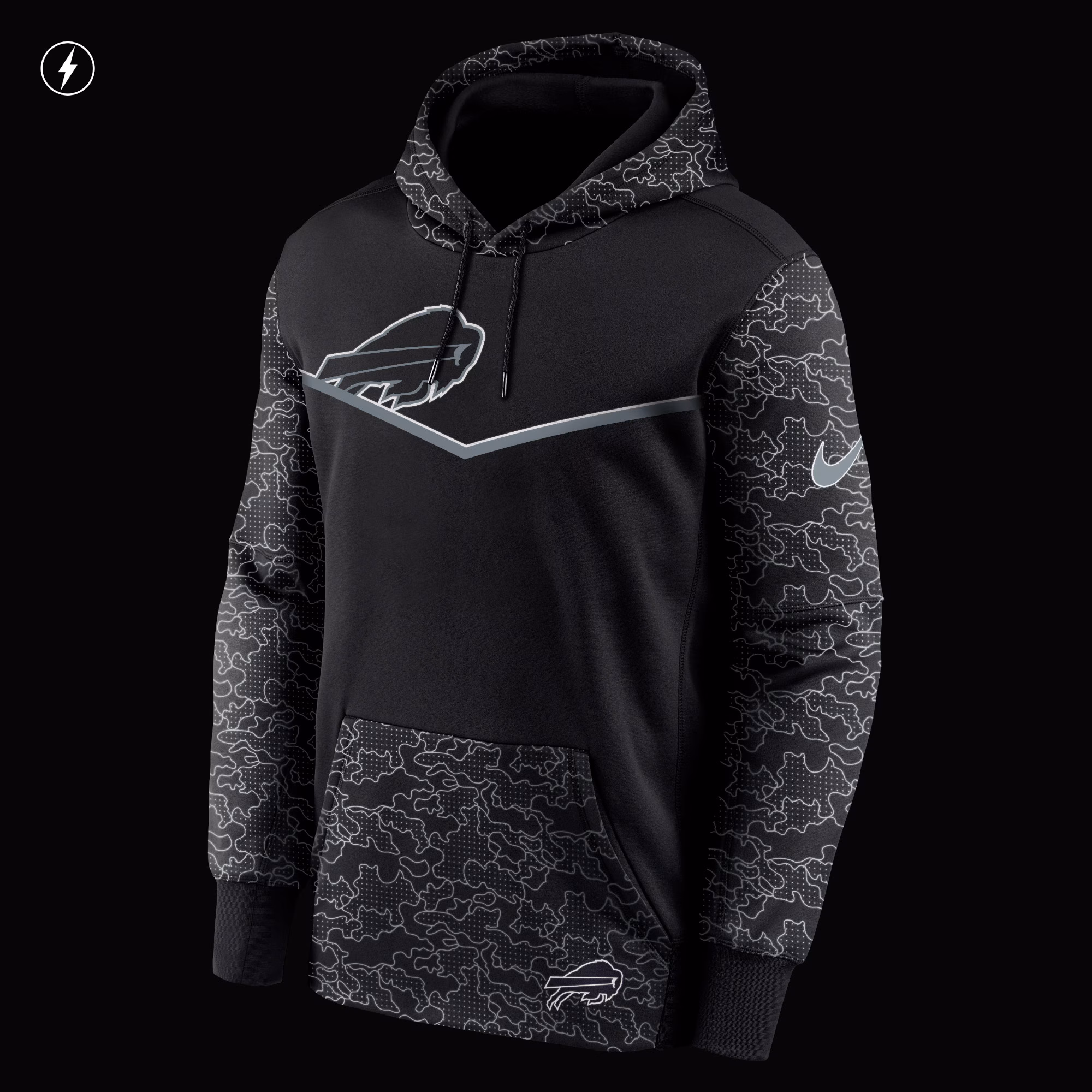 Buffalo Bills RFLCTV Chevron Pullover Hoodie - Black
