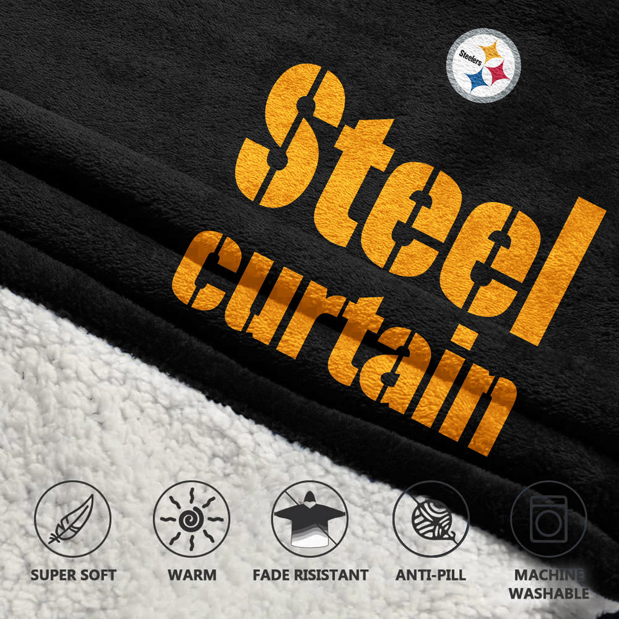 Adult Steel Curtain 90 Pittsburgh Football Unisex Blanket Hoodie
