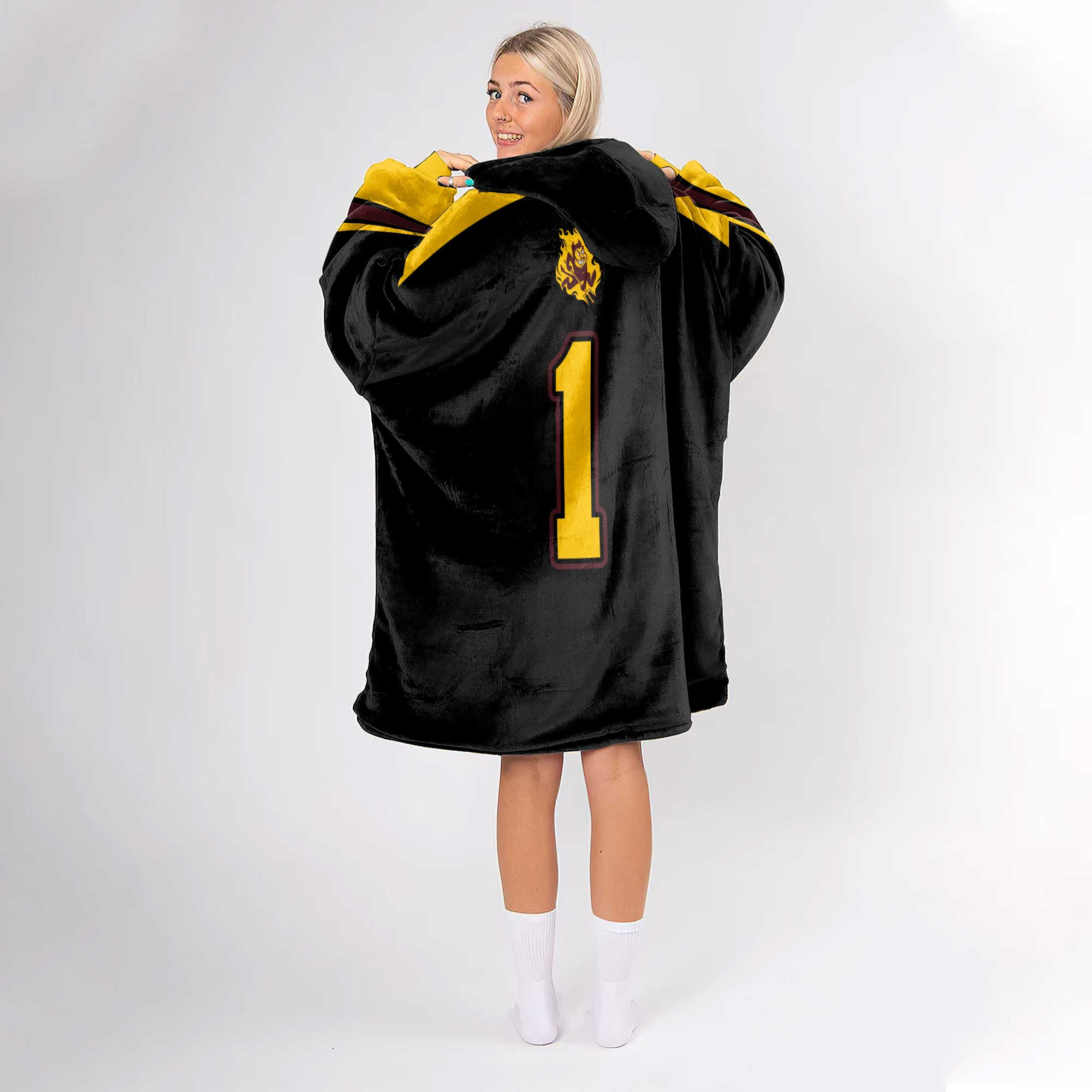 Adult #1 Arizona State Football Unisex Blanket Hoodie
