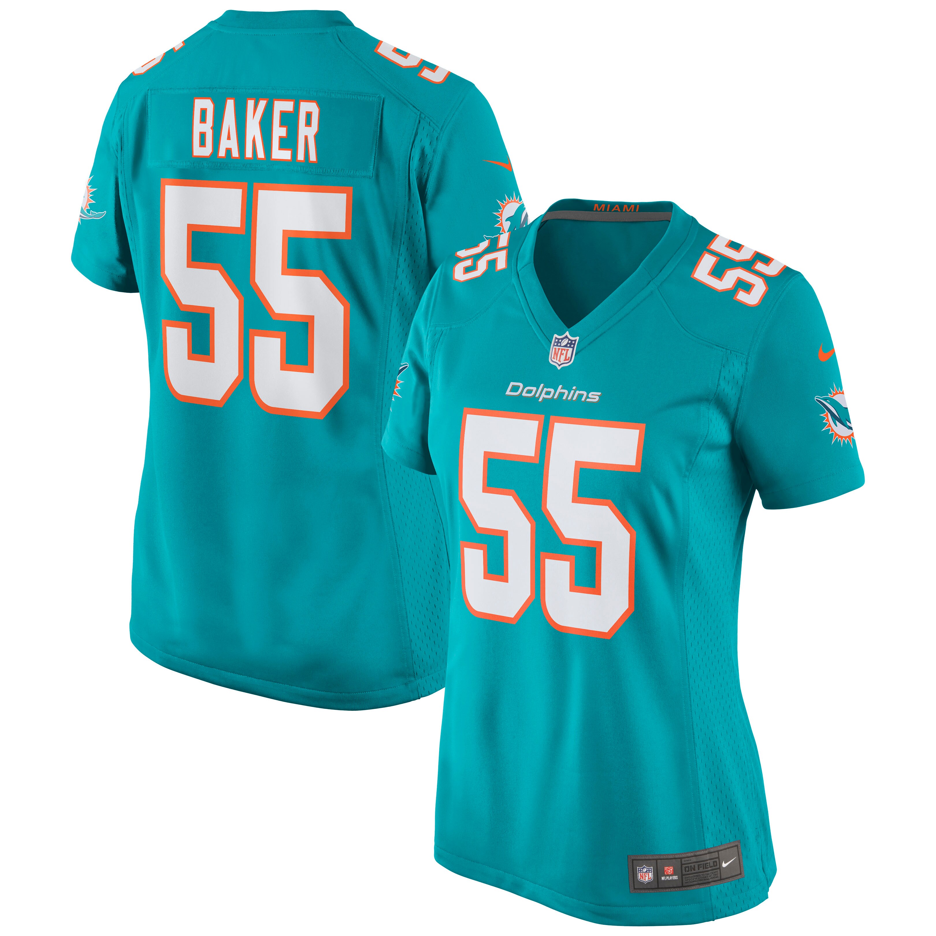 Jerome Baker Miami Dolphins  Women's Game Jersey - Aqua