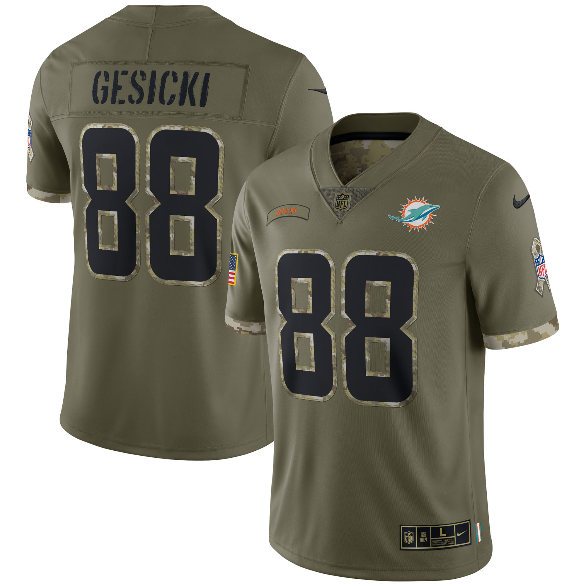 Mike Gesicki Miami Dolphins  2022 Salute To Service Limited Jersey - Olive