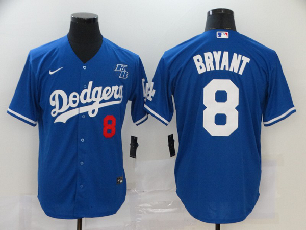 Men's Los Angeles Dodgers #8 Kobe Bryant Blue KB Patch Stitched MLB Cool Base  Jersey