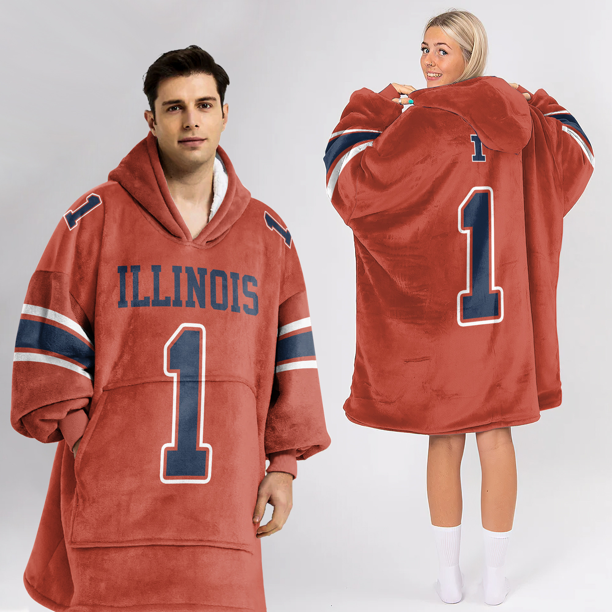 Adult #1 Illinois Football Unisex Blanket Hoodie