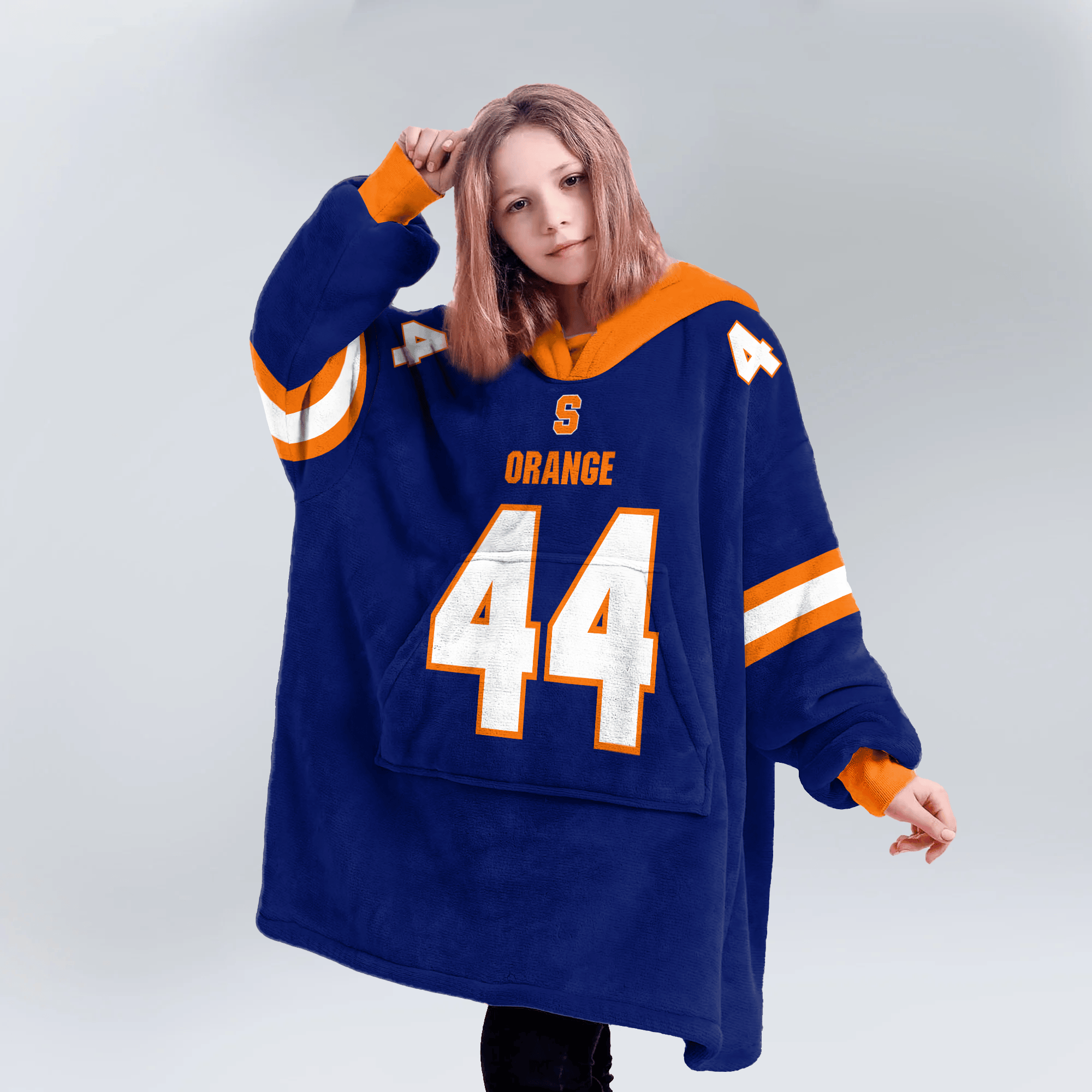 Kid #44 Navy Syracuse Football Unisex Blanket Hoodie