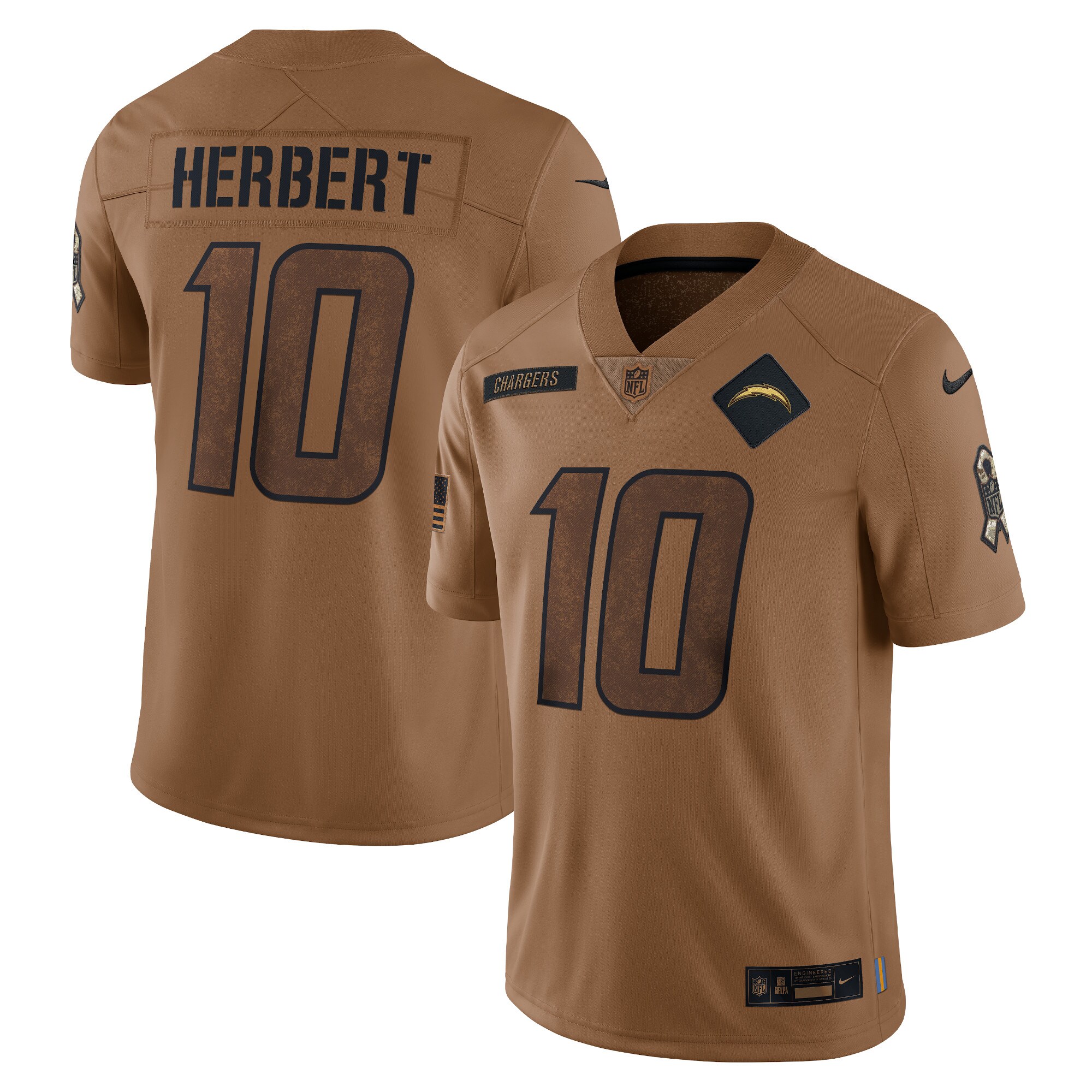 Justin Herbert Los Angeles Chargers Women's 2023 Salute To Service Limited Jersey - Brown