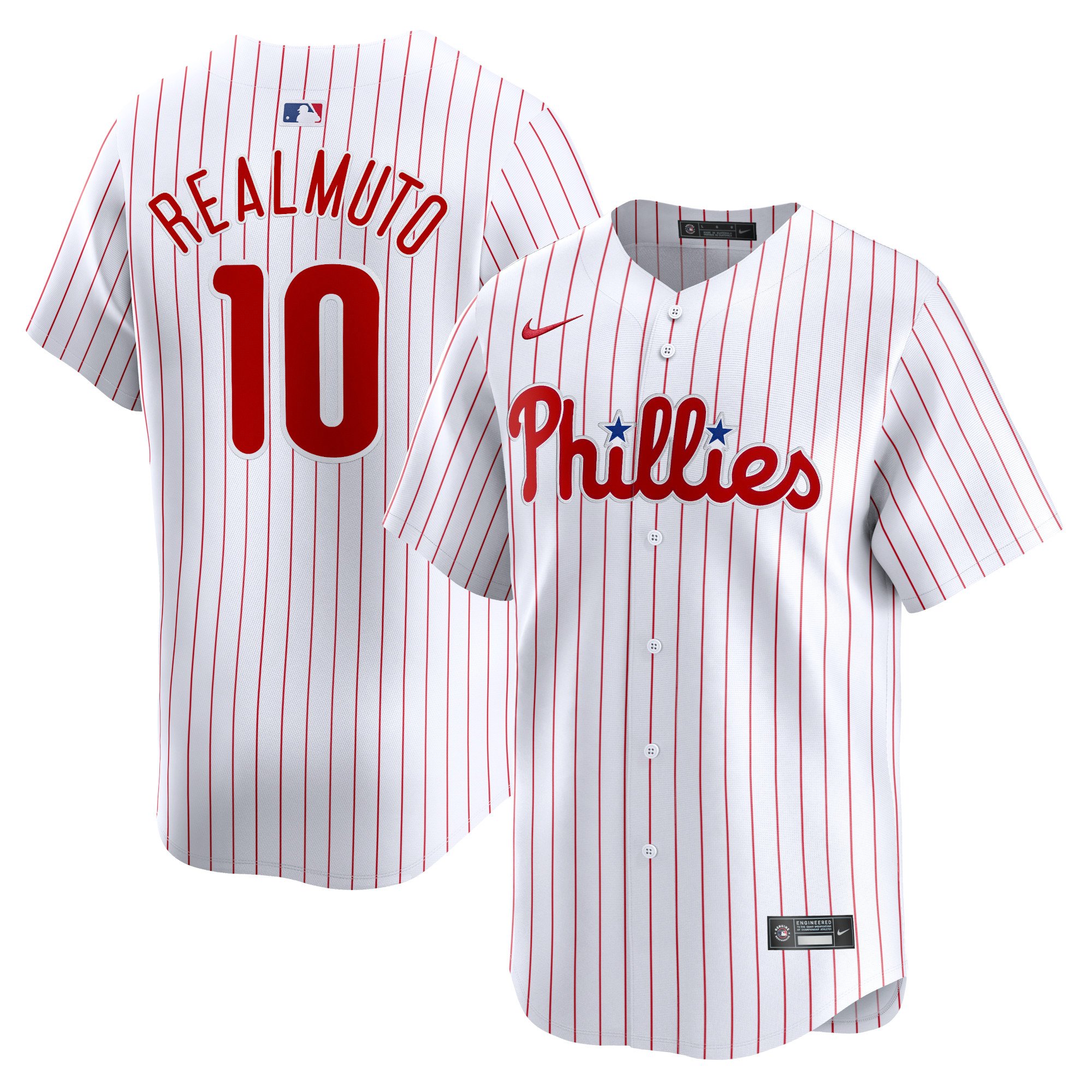 Men's Philadelphia Phillies #10 J.T. Realmuto  White Home Limited Player Jersey