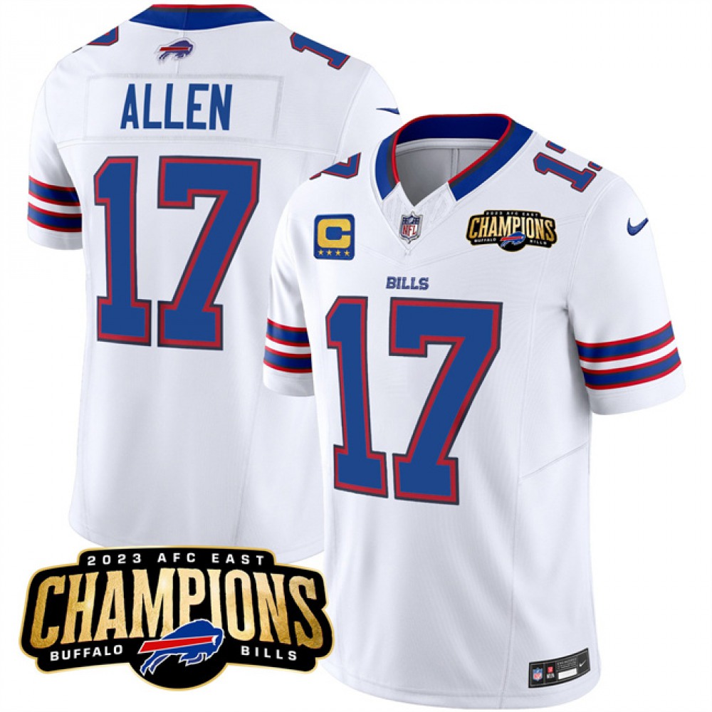 Men's Buffalo Bills #17 Josh Allen 2023 AFC East Champions With 4-star C Ptach Stitched Jersey
