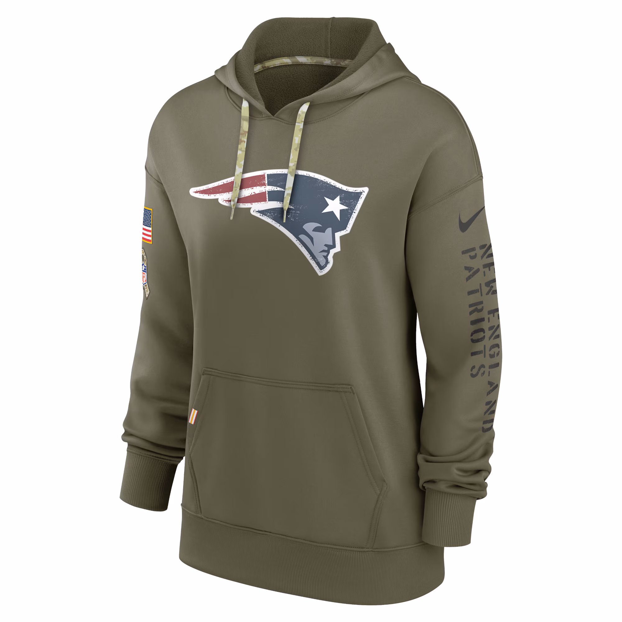 New England Patriots Women's 2022 Salute To Service Performance Pullover Hoodie - Olive
