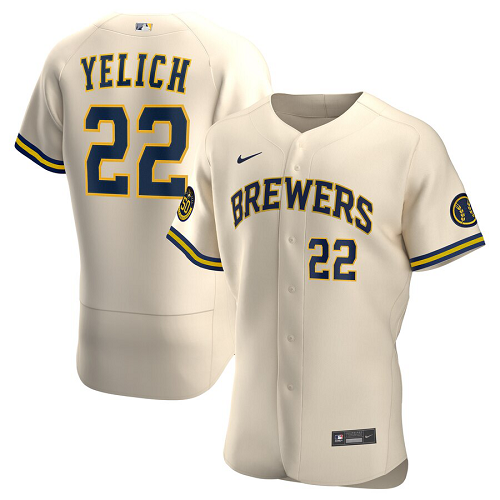 Men's Milwaukee Brewers #22 Christian Yelich  Cream Alternate 2020 Player Jersey