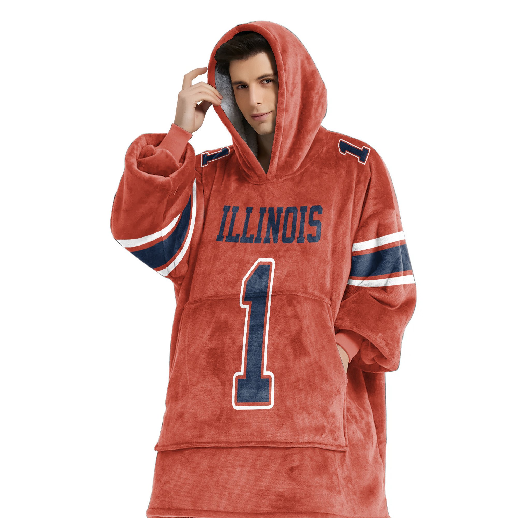 Adult #1 Illinois Football Unisex Blanket Hoodie