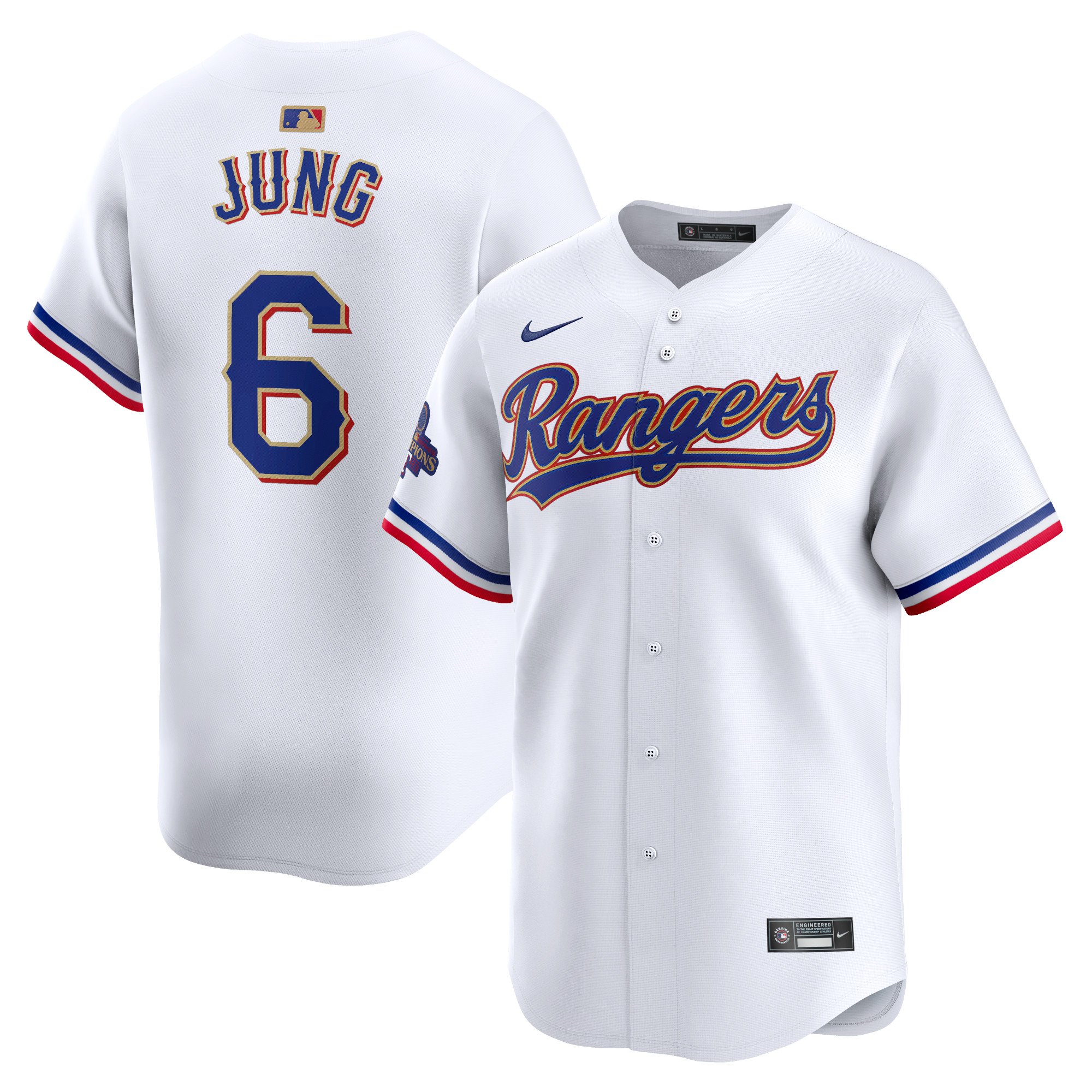 Men's Texas Rangers #6 Josh Jung  White 2024 Gold Collection Limited Player Jersey