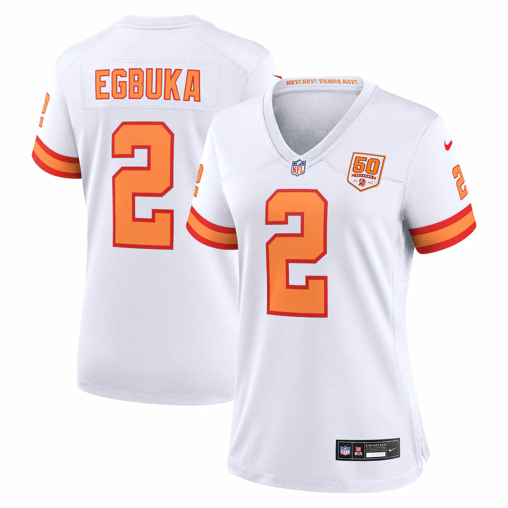 Emeka Egbuka #2 '76 Tampa Bay Buccaneers Women's Alternate 50th Season Game Jersey - White