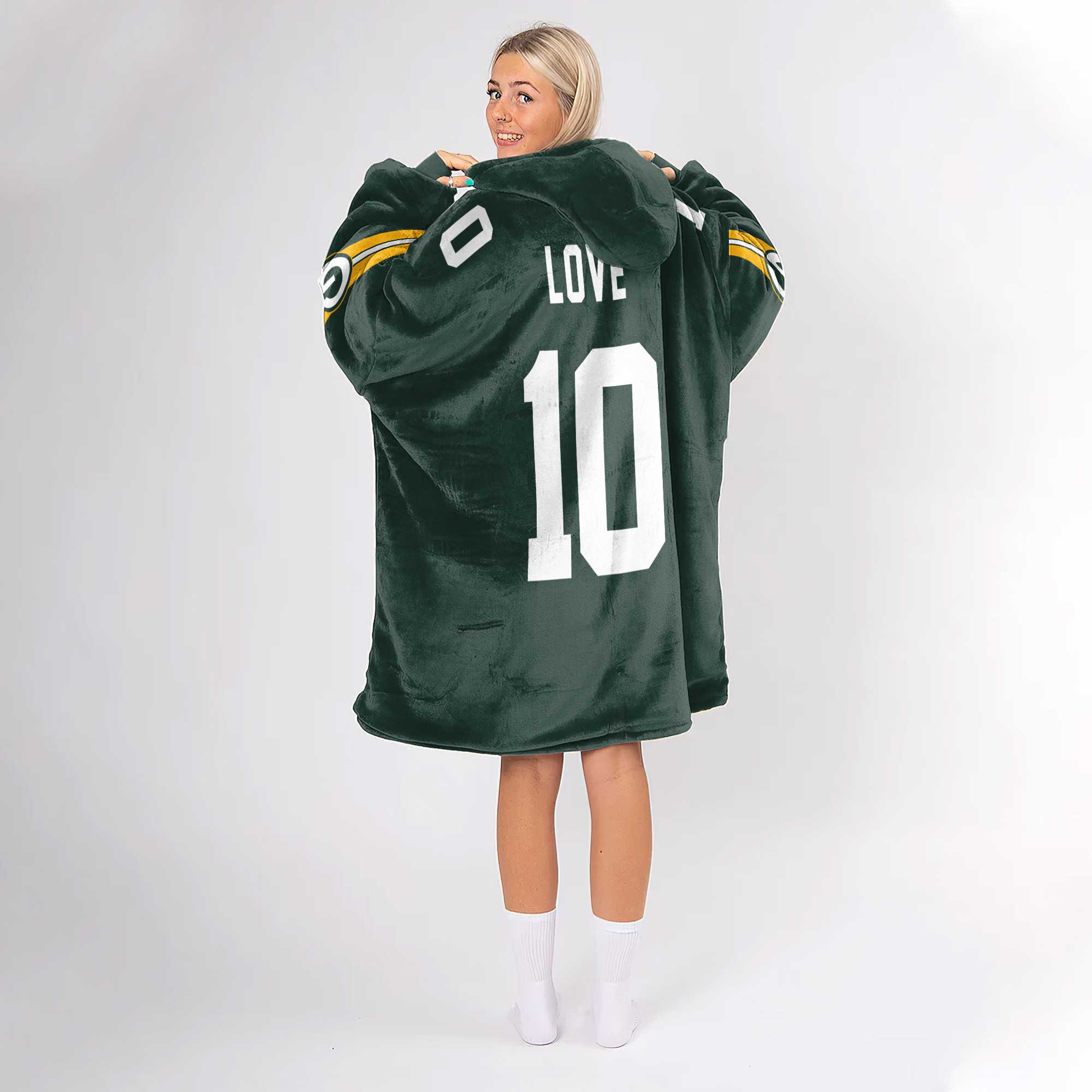 Adult J.L 10 Captain Green Bay Football Unisex Blanket Hoodie