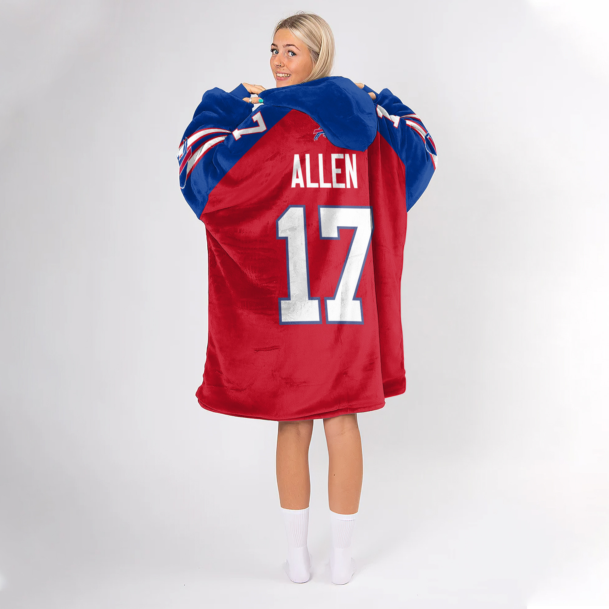 Adult 17 Buffalo Football Unisex Blanket Hoodie
