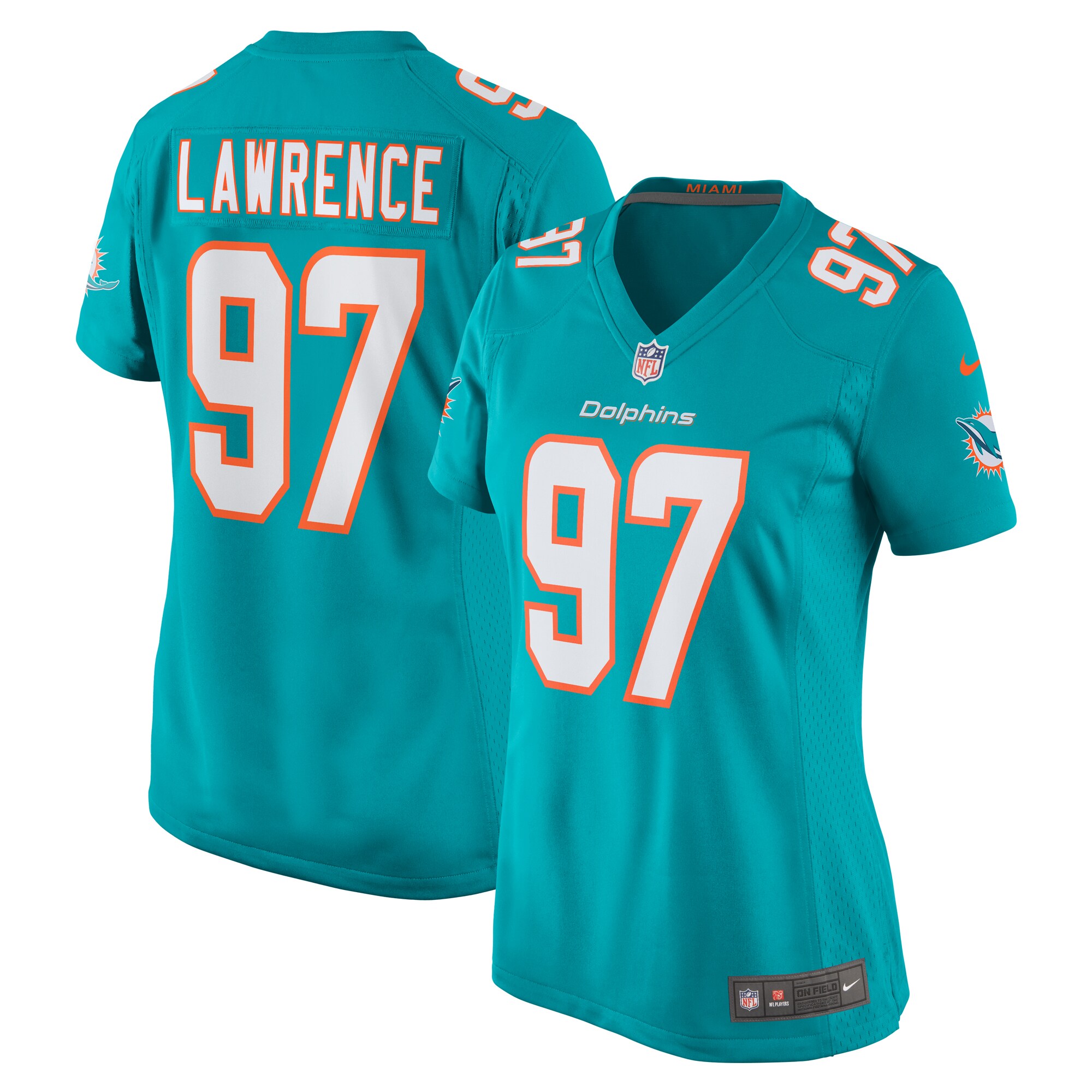 Rashard Lawrence Miami Dolphins Women's Team Game Jersey -  Aqua