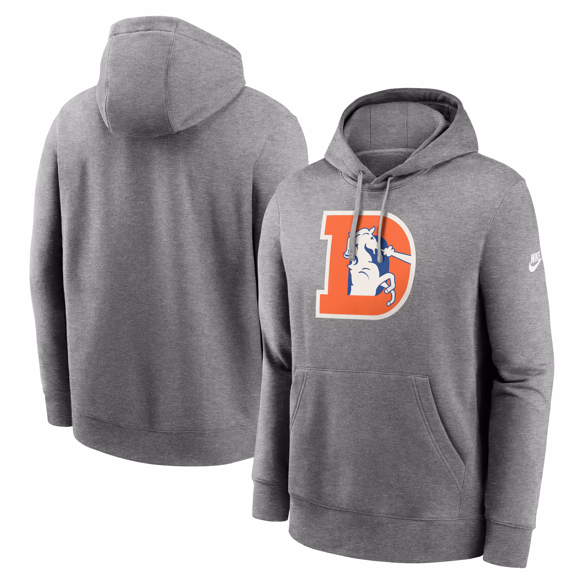 Denver Broncos Rewind Club Logo Pullover Hoodie - Heather Gray