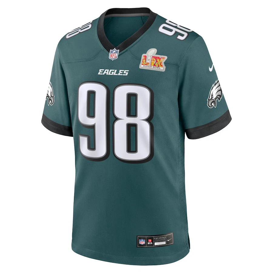 Men’s #98 Jalen Carter Midnight Green Super Bowl LIX Game Player Jersey