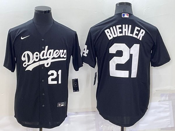 Men's  Los Angeles Dodgers #21 Walker Buehler Black Stitched Cool Base MLB Jersey