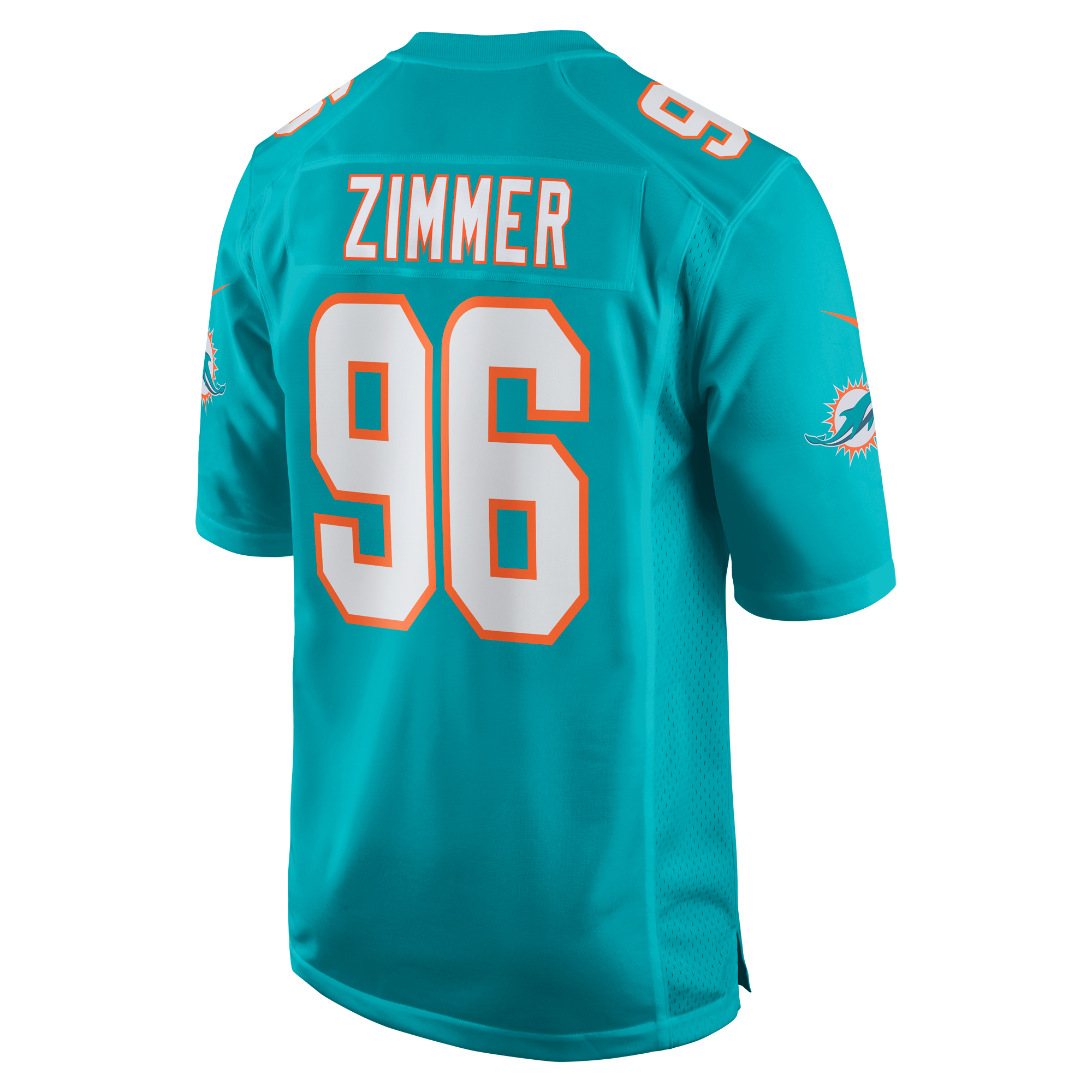 Justin Zimmer Miami Dolphins Home Game Player Jersey - Aqua