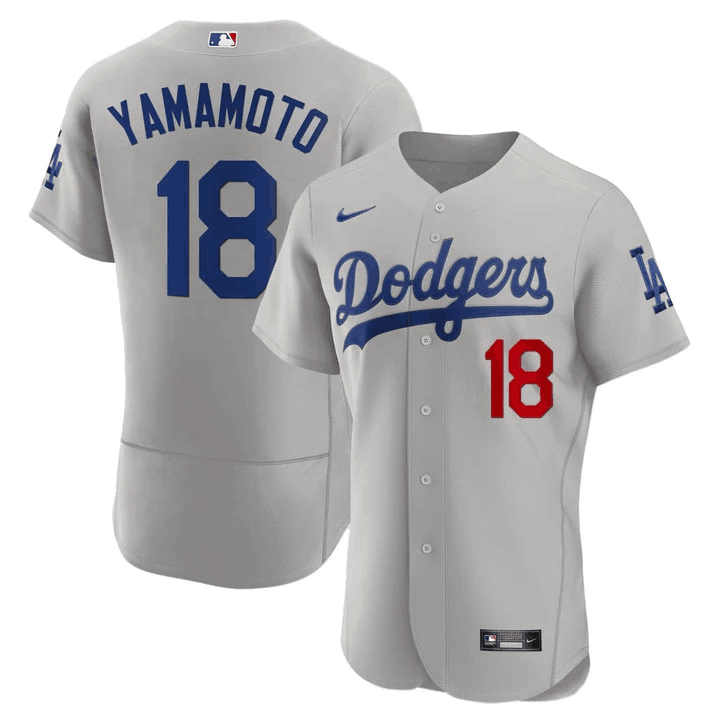 Men's Los Angeles Dodgers #18 Yoshinobu Yamamoto Flexbase  Gray Jersey