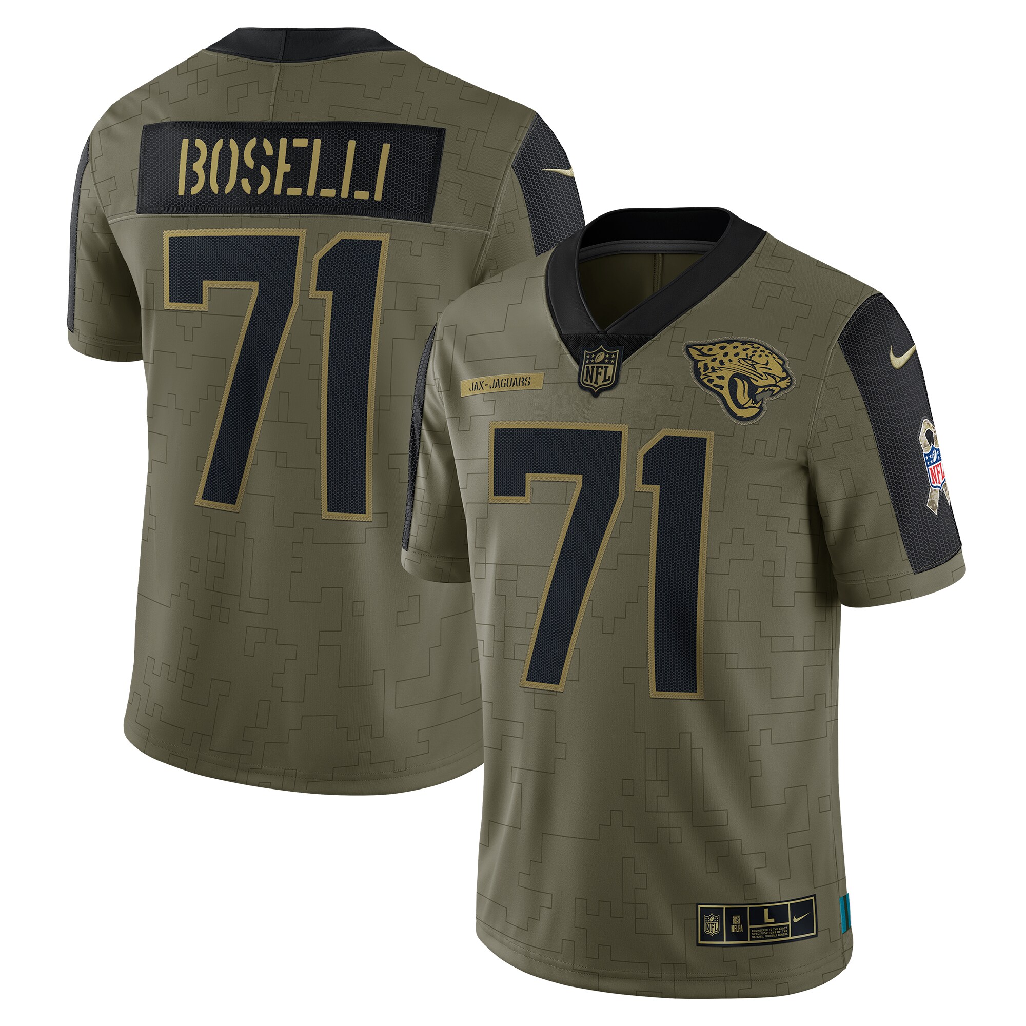 Tony Boselli Jacksonville Jaguars  2021 Salute To Service Retired Player Limited Jersey - Olive