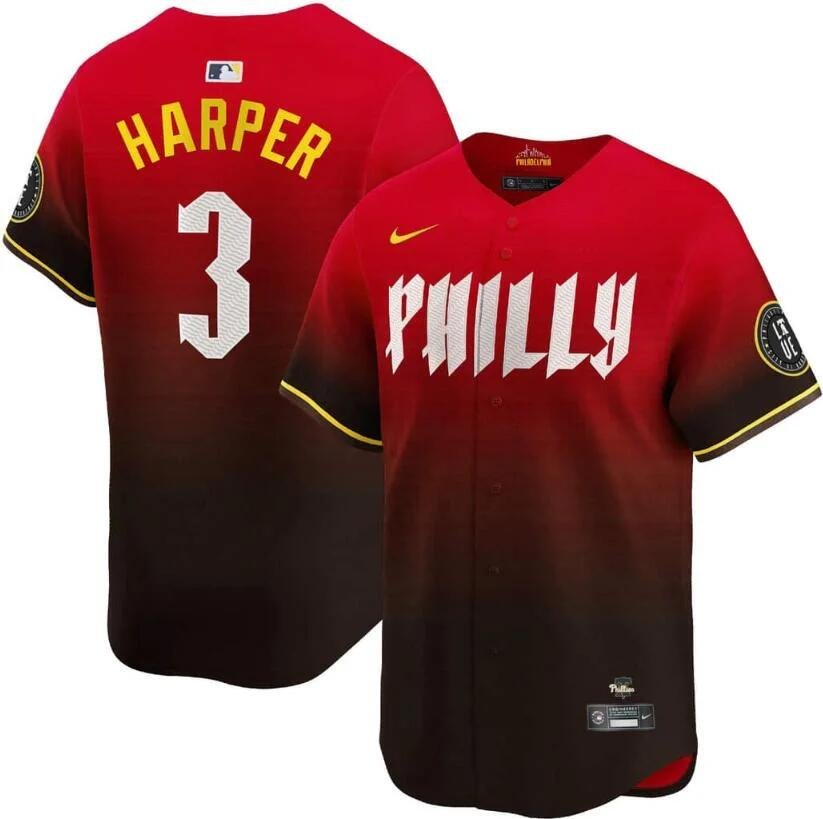 Men's Philadelphia Phillies #3 Bryce Harper  Red 2024 City Connect Limited Player Jersey