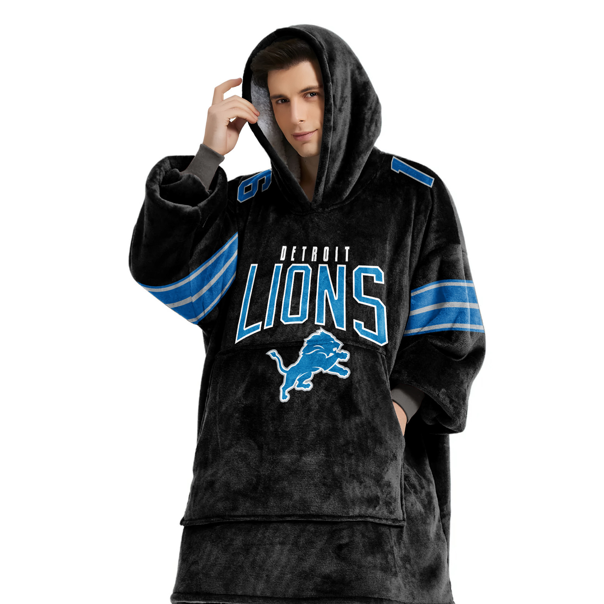 Adult JG 16 Detroit Football Unisex Blanket Hoodie