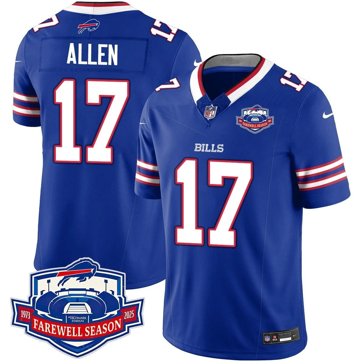 Men's Bills #17 Josh Allen 2025 Farewell Season All Stitched Jersey Blue