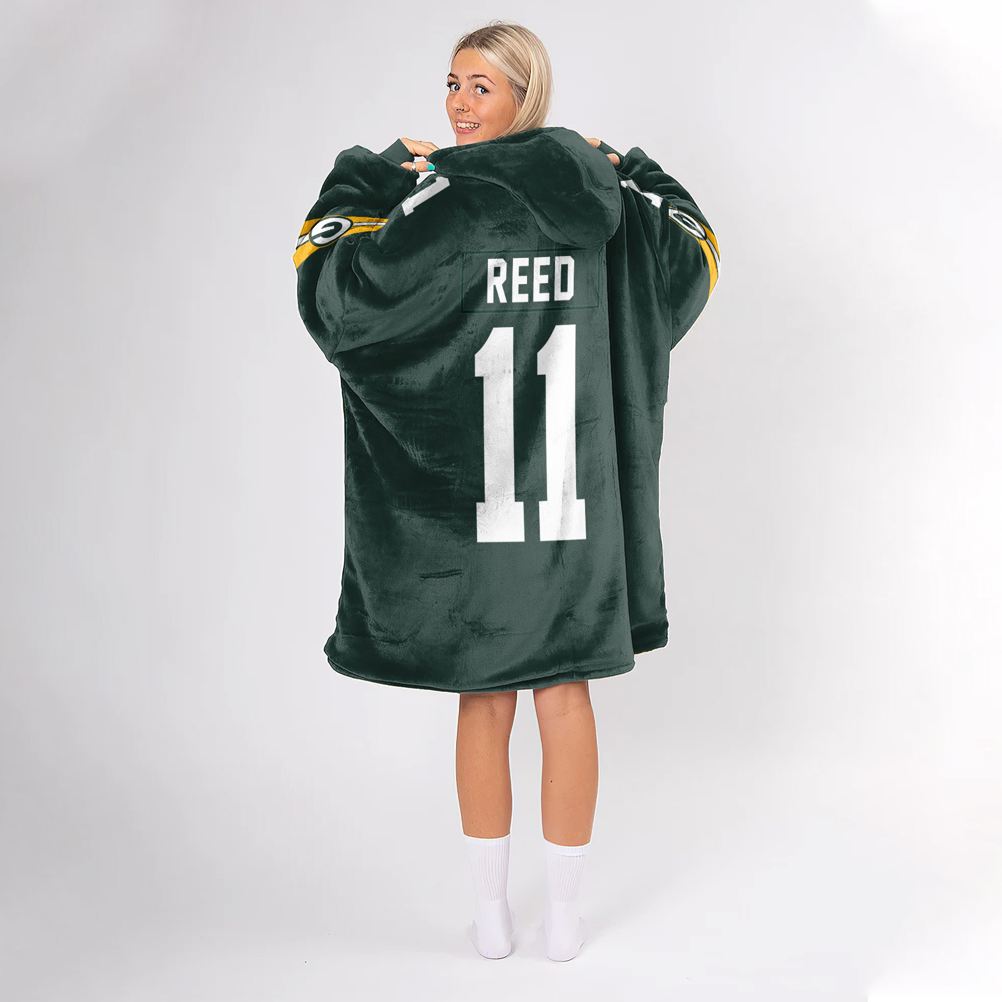 Adult J.D 11 Green Bay Football Unisex Blanket Hoodie