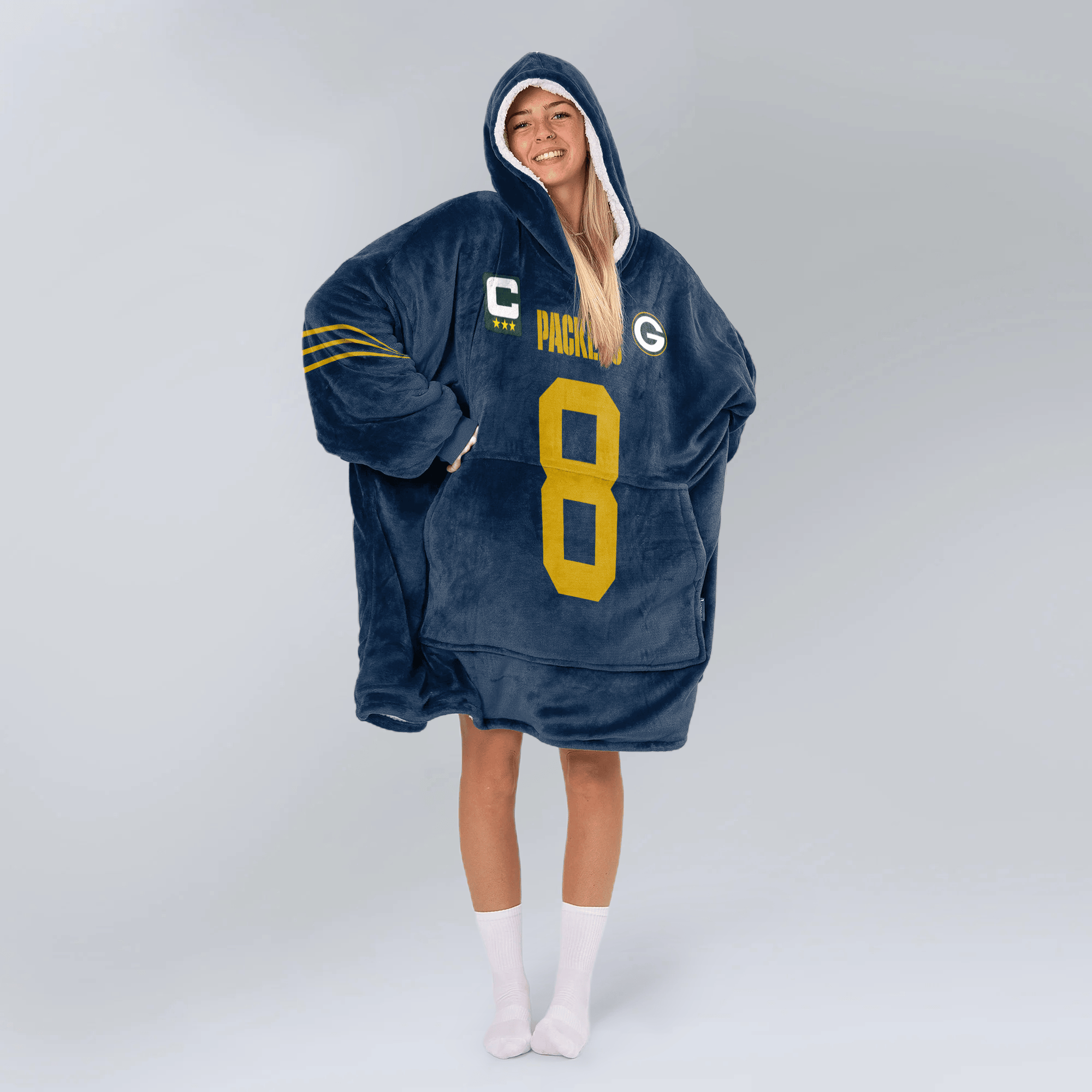 Adult J.J 8 Captain Green Bay Football Unisex Blanket Hoodie