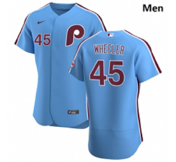 Philadelphia Phillies #45 Zack Wheeler Men  Light Blue Alternate 2020 Player MLB Jersey