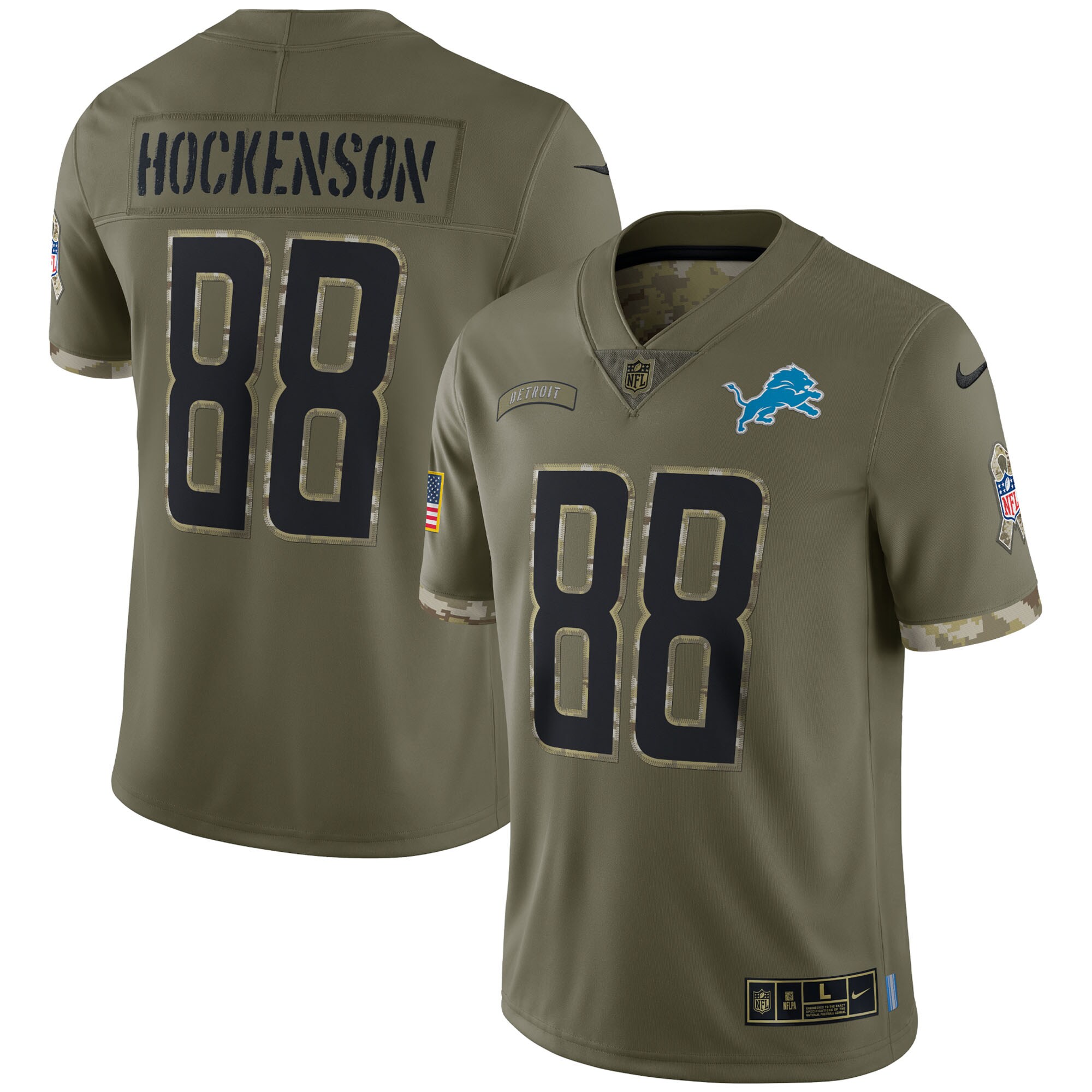 T.J. Hockenson Detroit Lions  2022 Salute To Service Limited Jersey - Olive