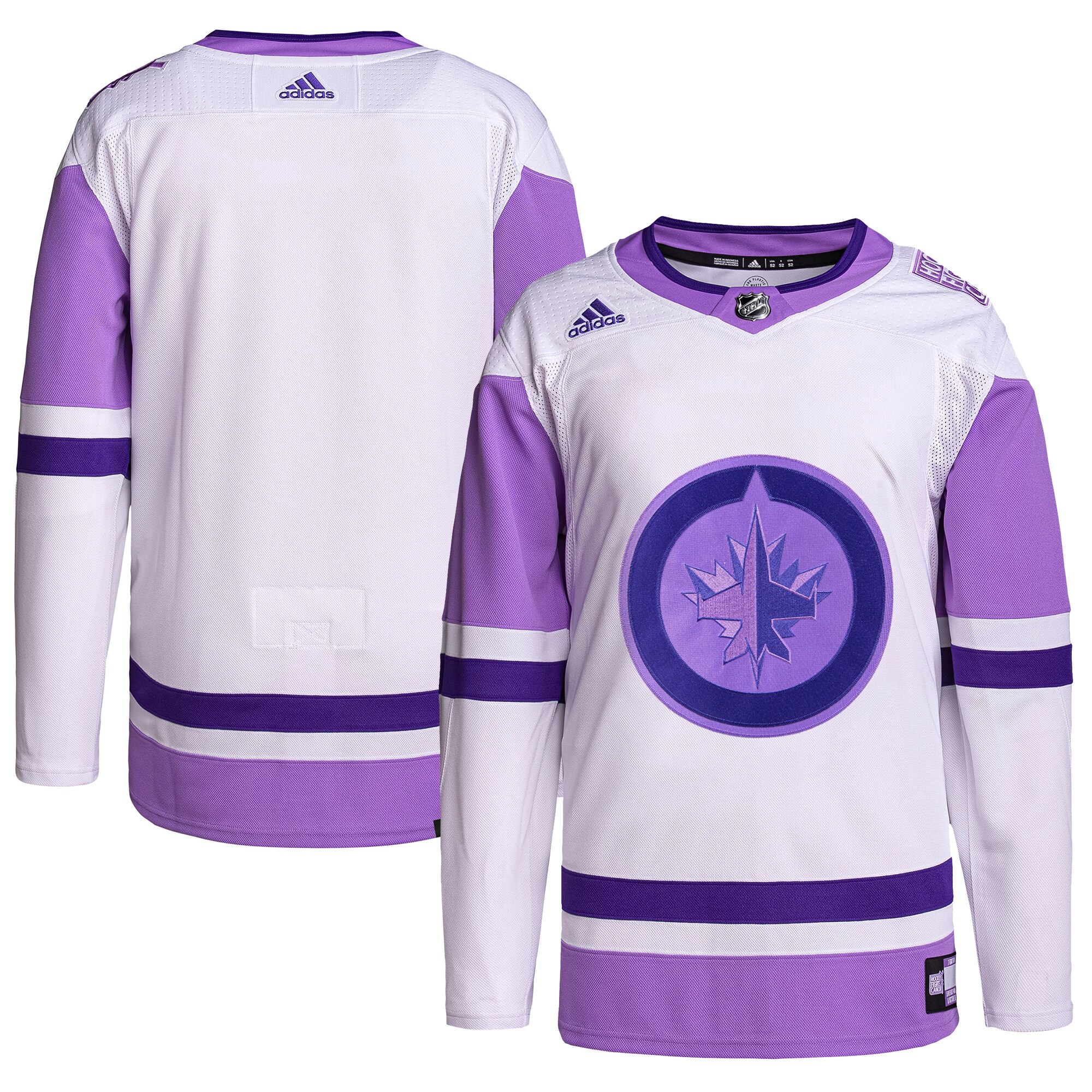 Winnipeg Jets  Hockey Fights Cancer Primegreen Authentic Blank Practice Jersey - White/Purple
