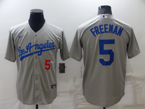 Men's  Los Angeles Dodgers #5 Freddie Freeman Grey 2021 Cool Base Stitched MLB Jersey
