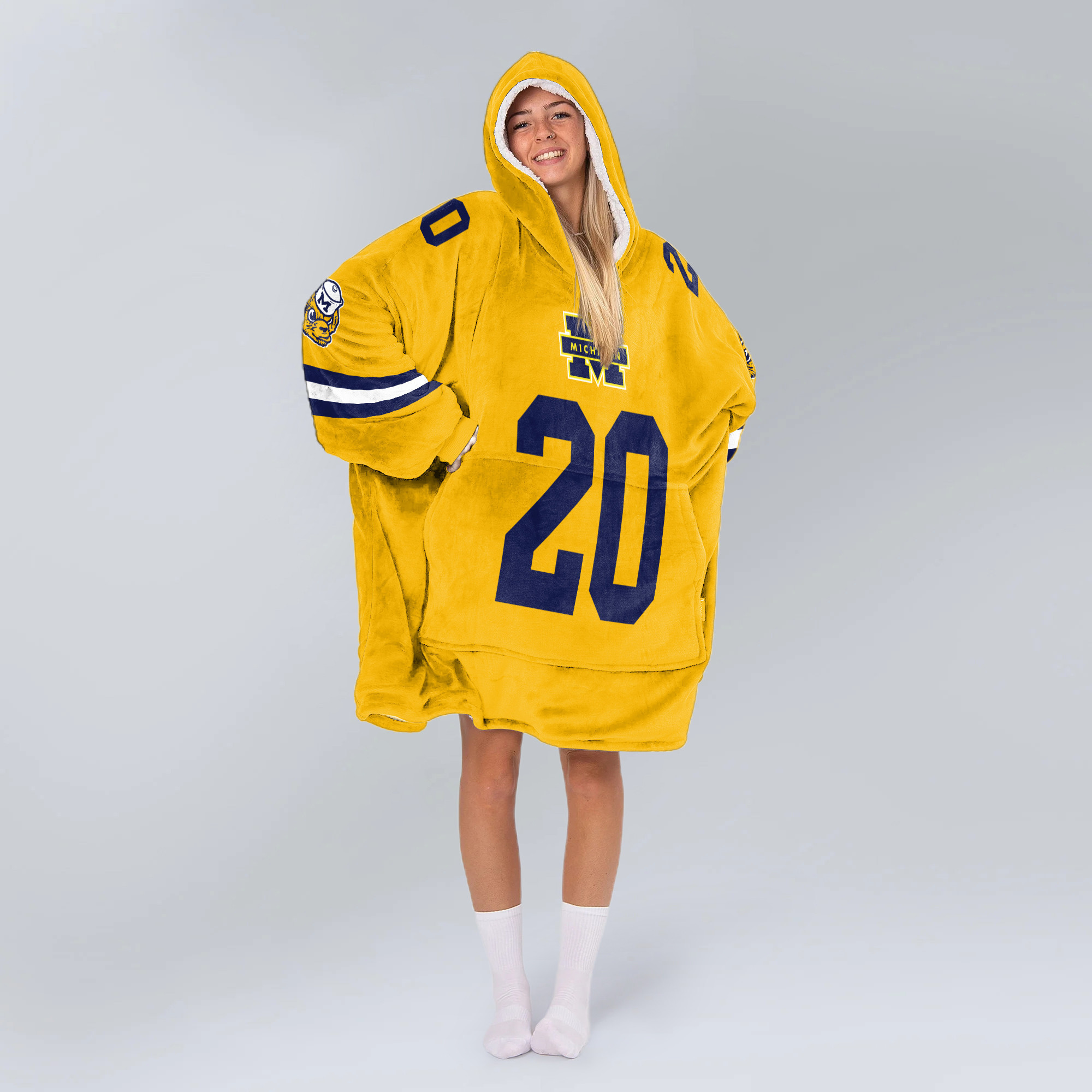 Adult 20 Michigan Football Unisex Blanket Hoodie