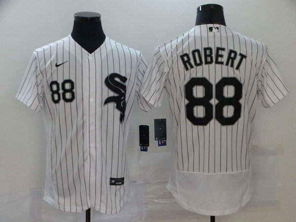 Men's Chicago White Sox #88 Luis Robert White Pinstripe Stitched MLB Flex Base  Jersey